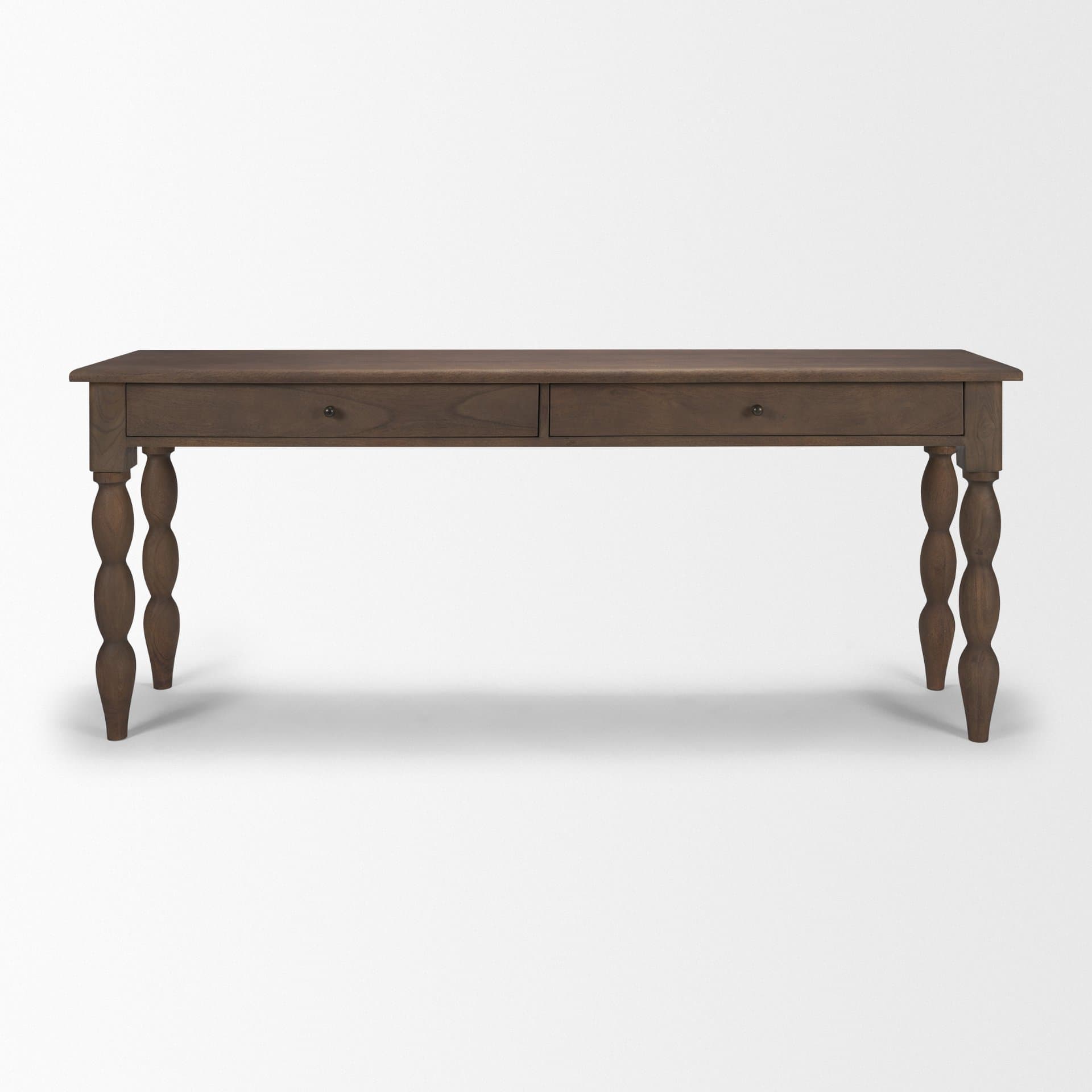 Angeline Spool Turned Console Table | Dark Brown Wood | 2 Drawers — product photograph