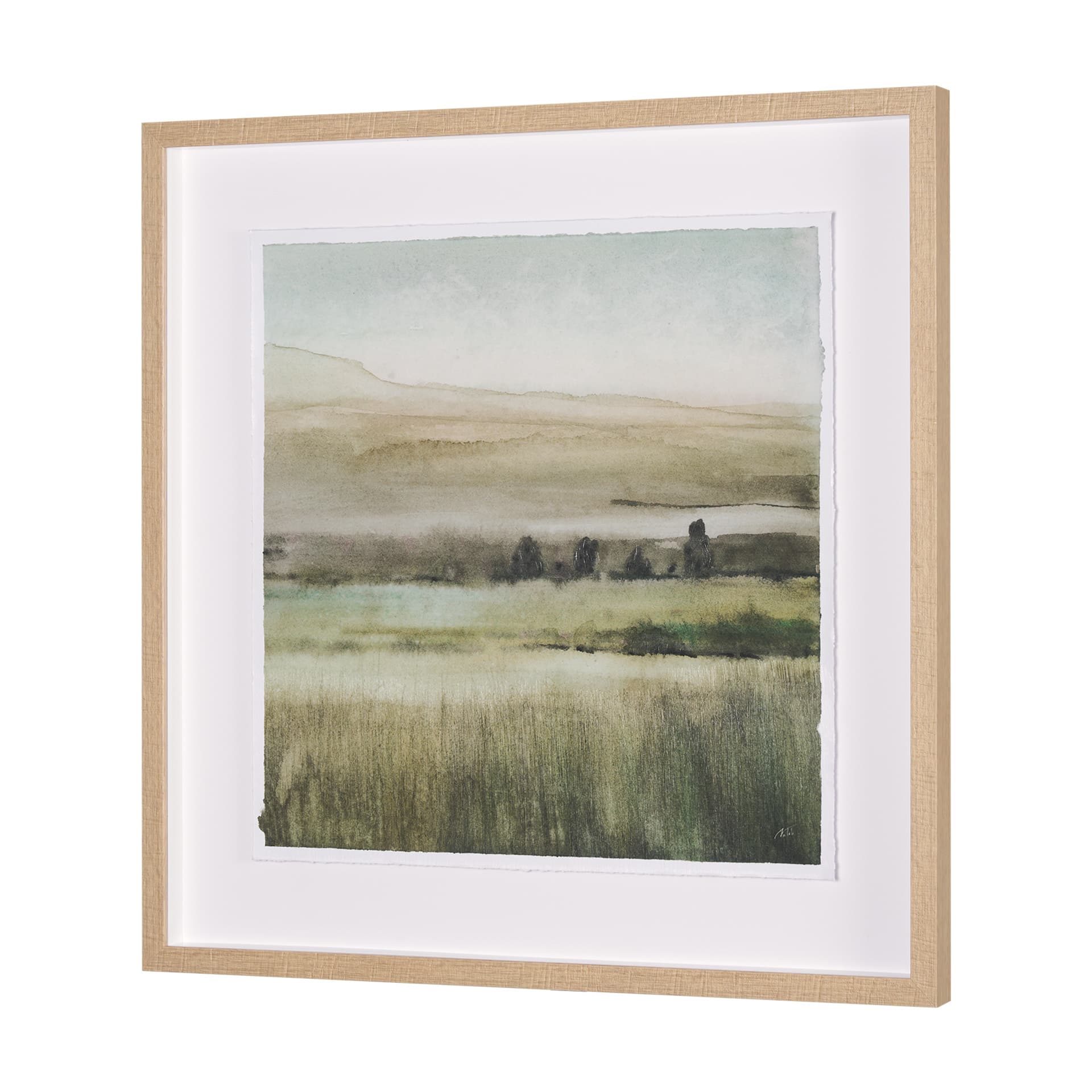 Rolling Fields II Hand Embellished Brown Framed Watercolor Art Print on Paper Mounted with Backing — product photograph