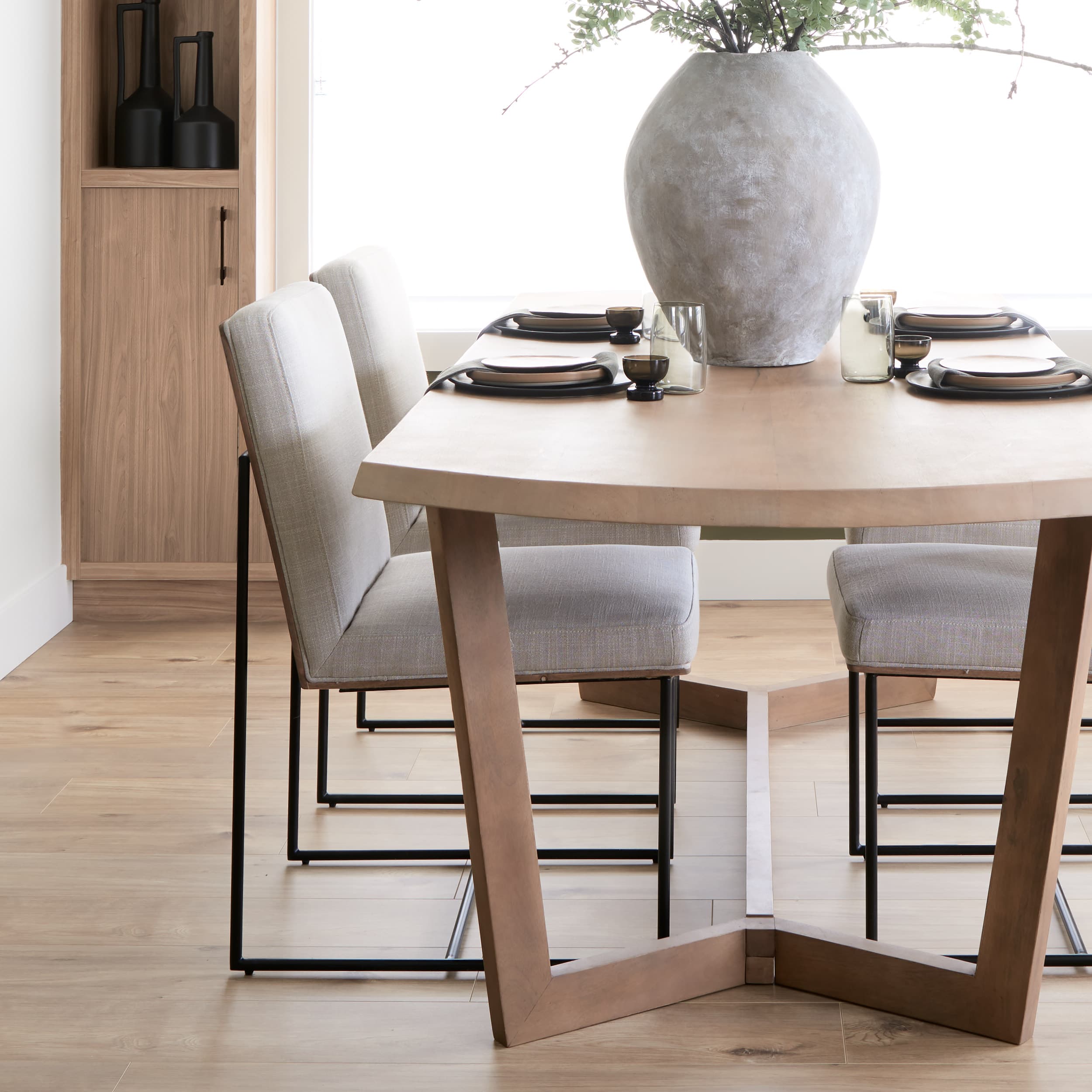 Stamford High-Back Dining Side Chair | Beige Linen w/ Black Metal — product photograph