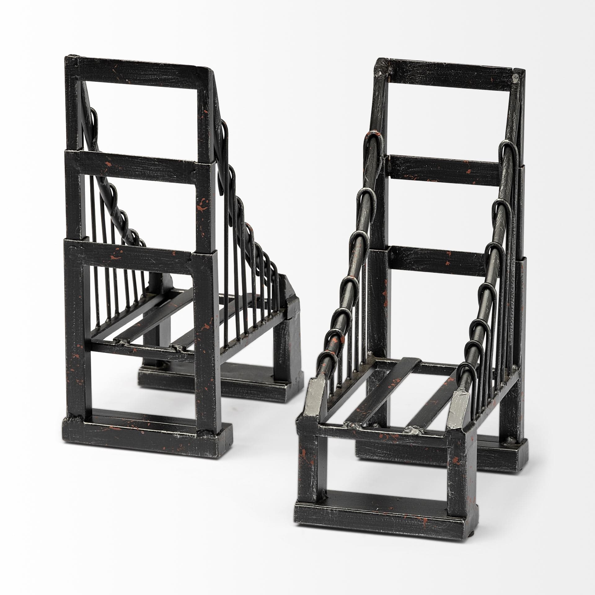 Suspension Set of 2 19L x 4W Brown Wrought Iron Suspension Bridge Bookends — product photograph