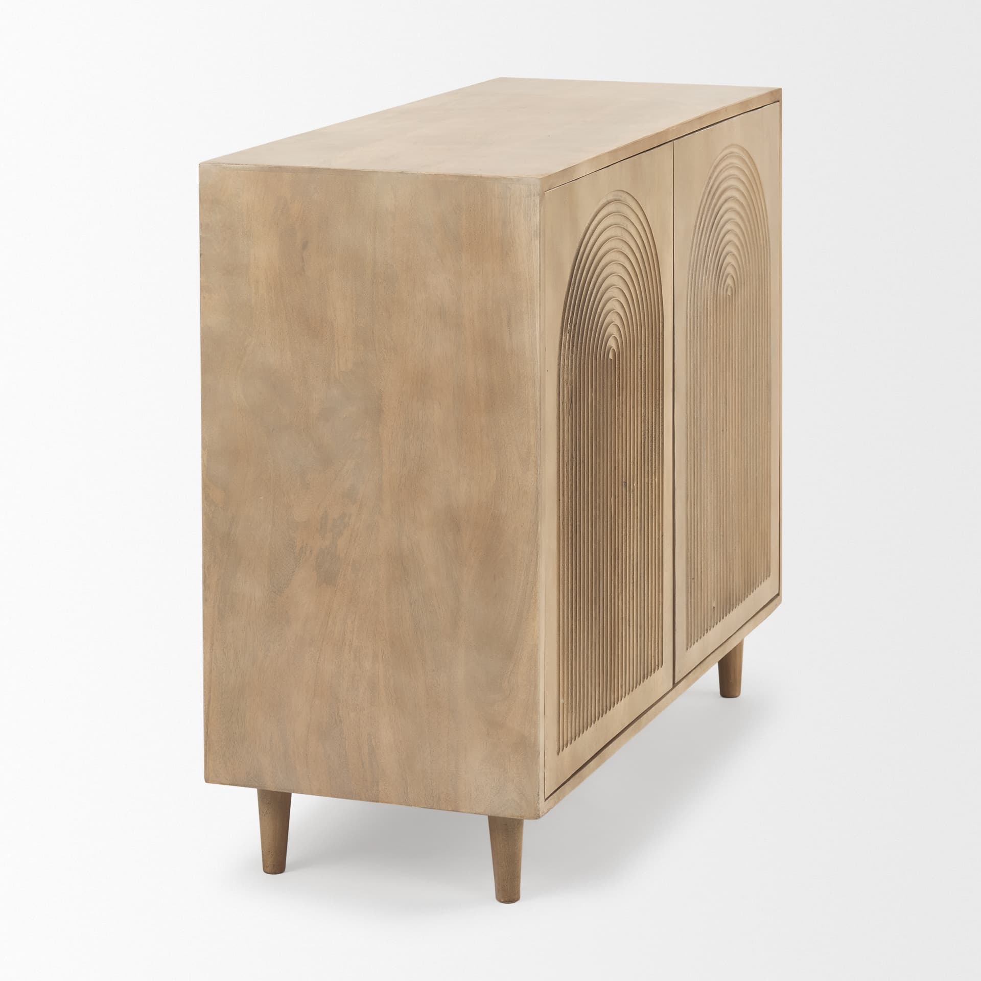 Tucker Light Brown Wood w/ Carved Arch Pattern 2 Door Accent Cabinet — product photograph