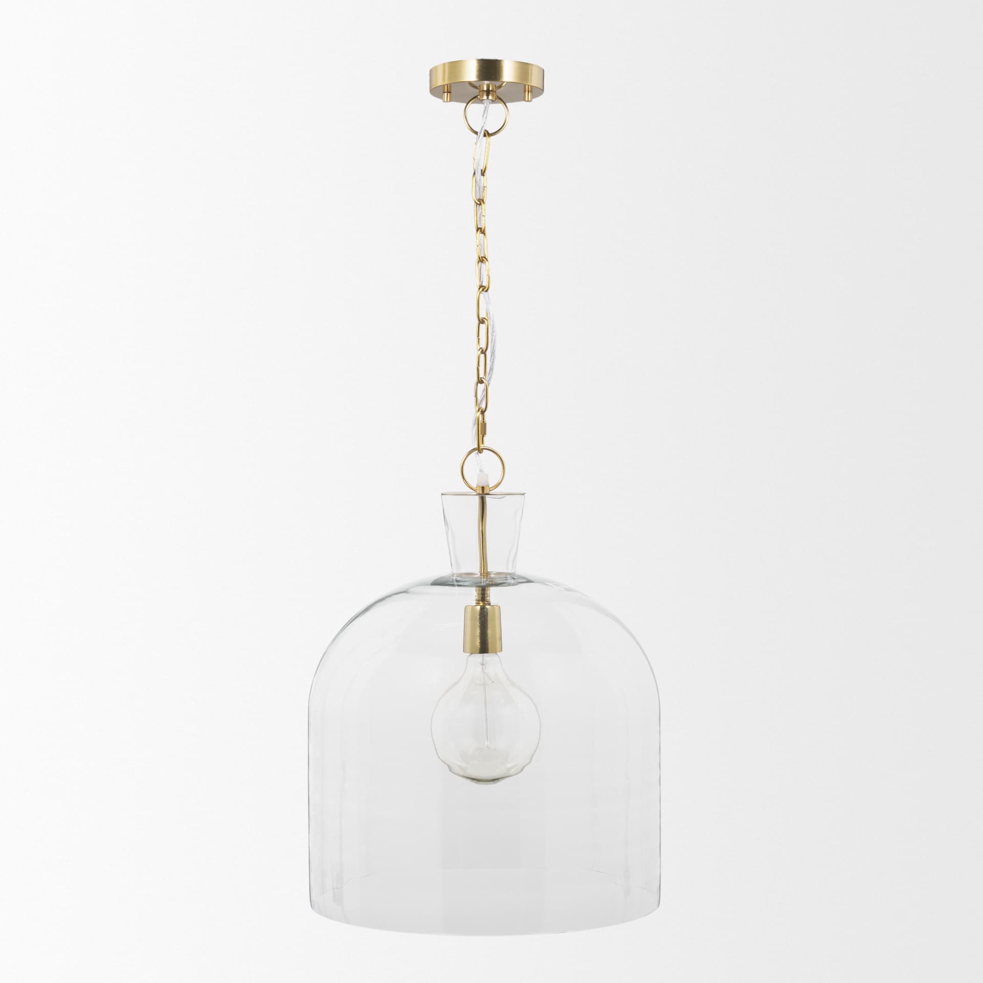Sadah Large Clear Blown Glass w/ Gold Metal Pendant Light — product photograph