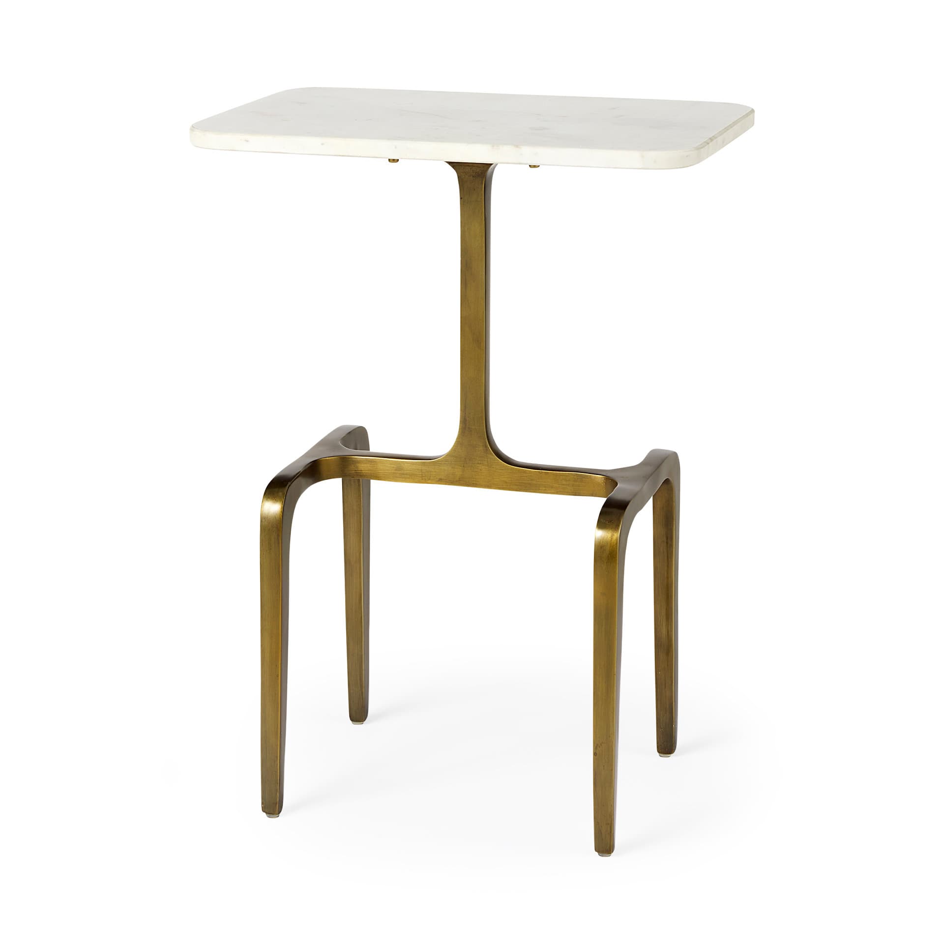 Preston 17.3L x 11.3W x 22.8H White Marble Top W/Gold Metal Accent Table — product photograph