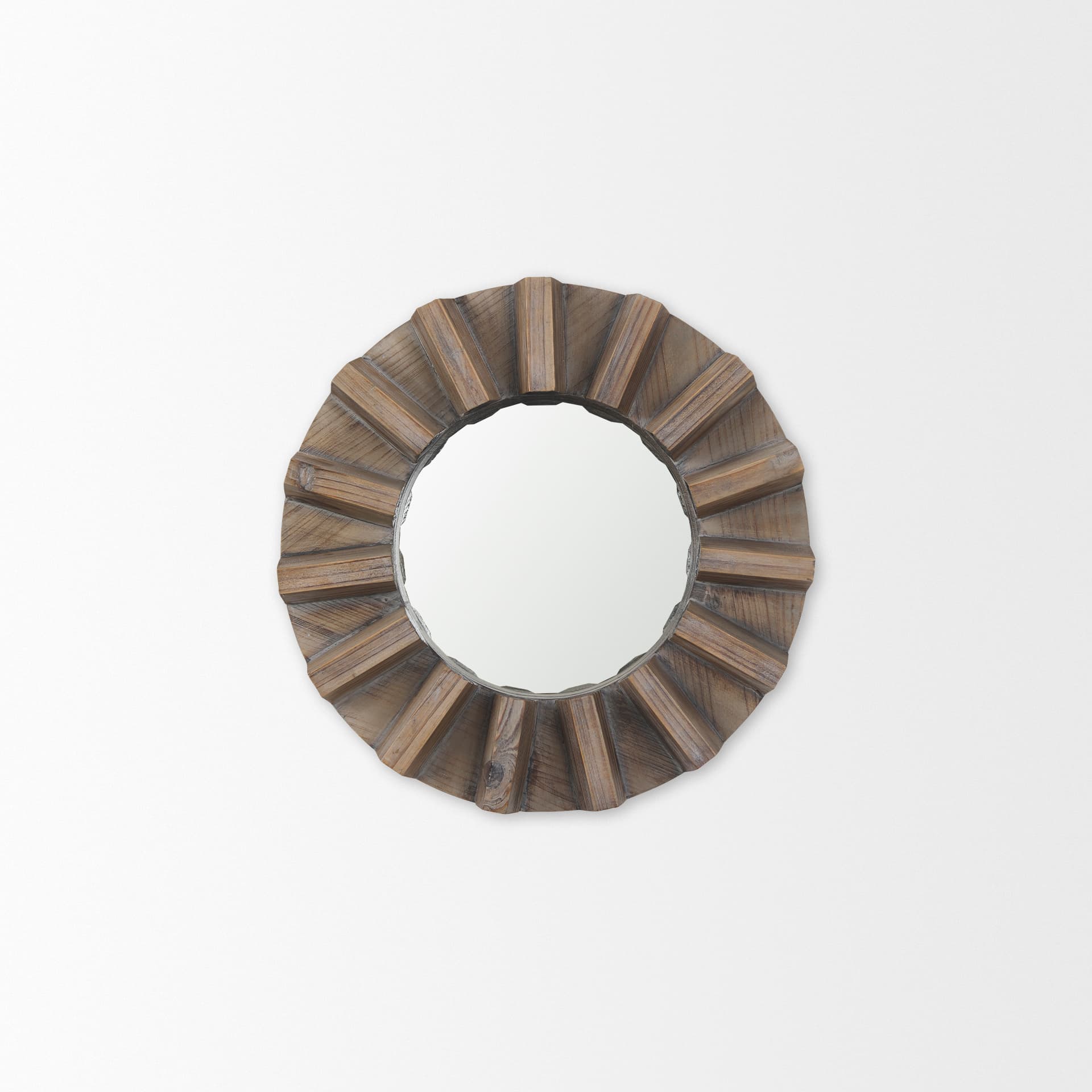 Sprocket 17" Round Brown Wood Frame Mirror — product photograph