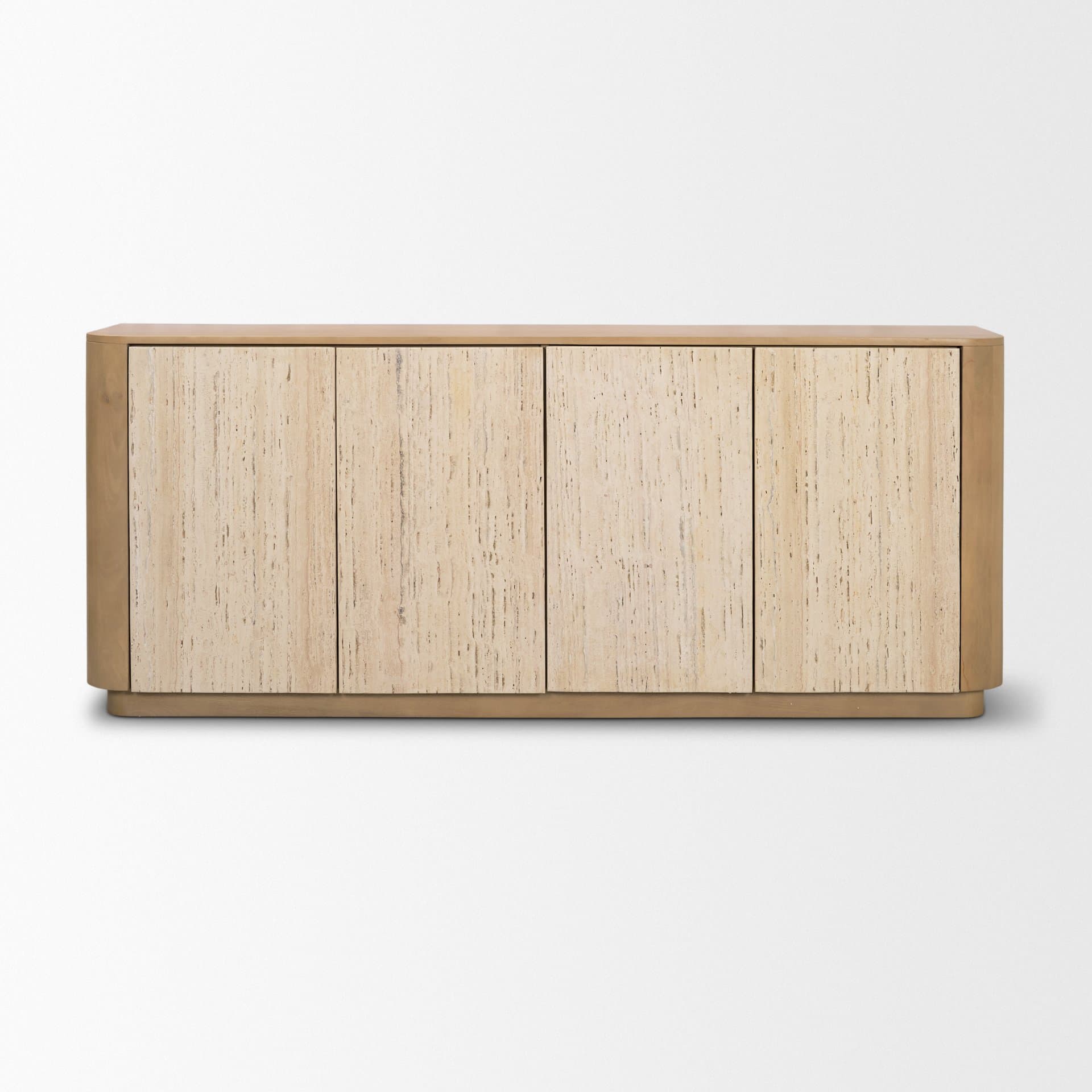 Serrin Solid Wood w/ Travertine 4 Door Closed Sideboard — product photograph