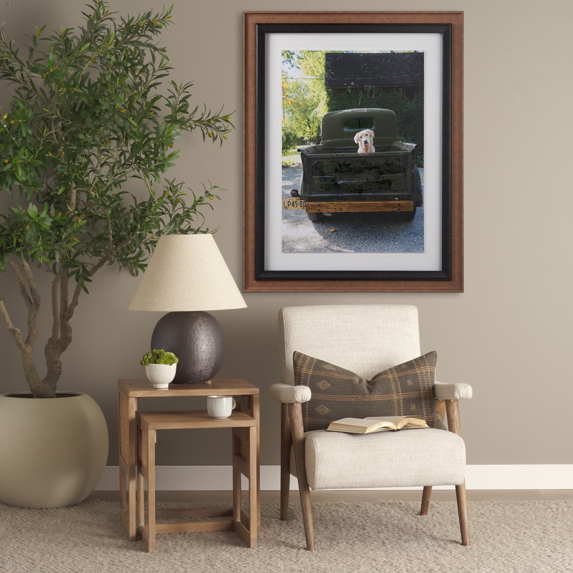Get Out of Dodge Hunter Green by Mercana a Hand Embellished Framed Photo Art Print Matted under Glas — in a styled room