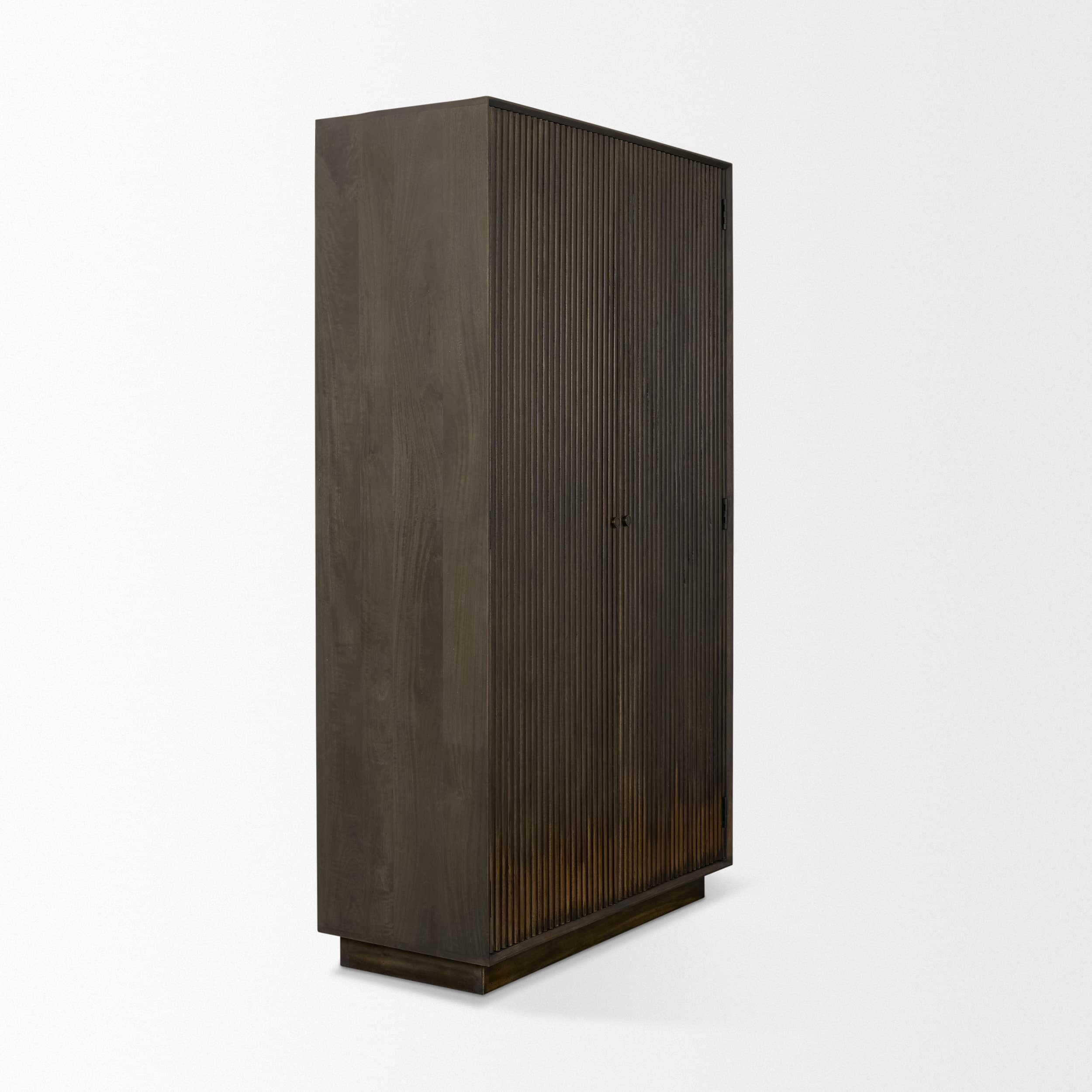 Cinder Distressed Dark Brown Wood Reeded 2-Door Closed Tall Cabinet — product photograph