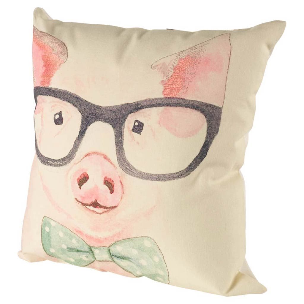 Gunther 18x18 Pink Pig with Glasses Pillow Cover w/Non-Allergen Filler — product photograph