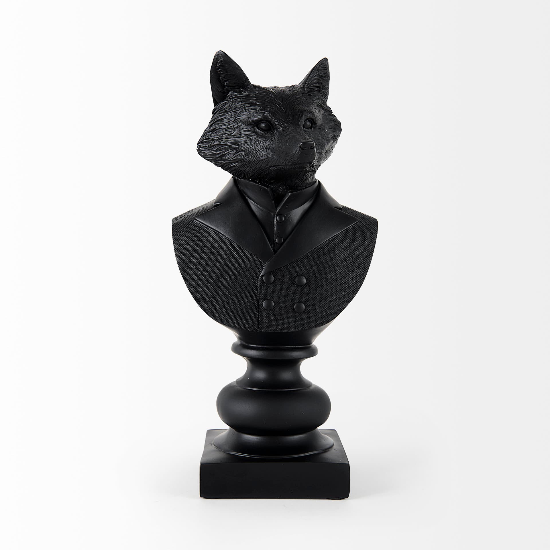 Murray 13H Black Painted Resin Fox in a Suit Bust — product photograph