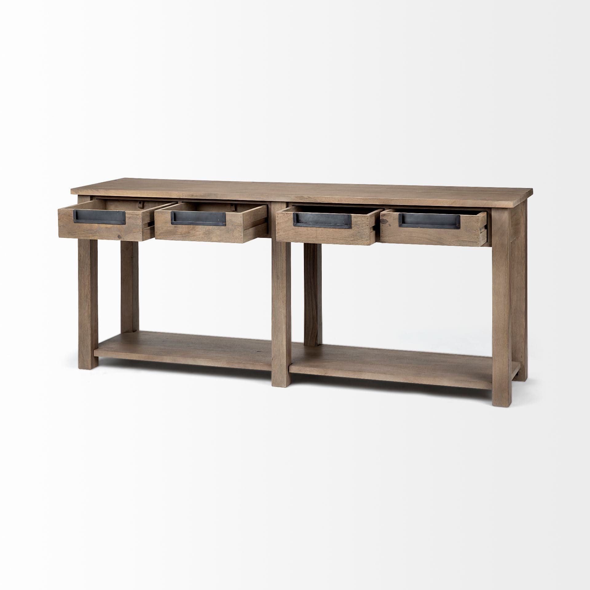Harrelson III 72L x 18W Brown Wood 4 Drawer Console Table — product photograph