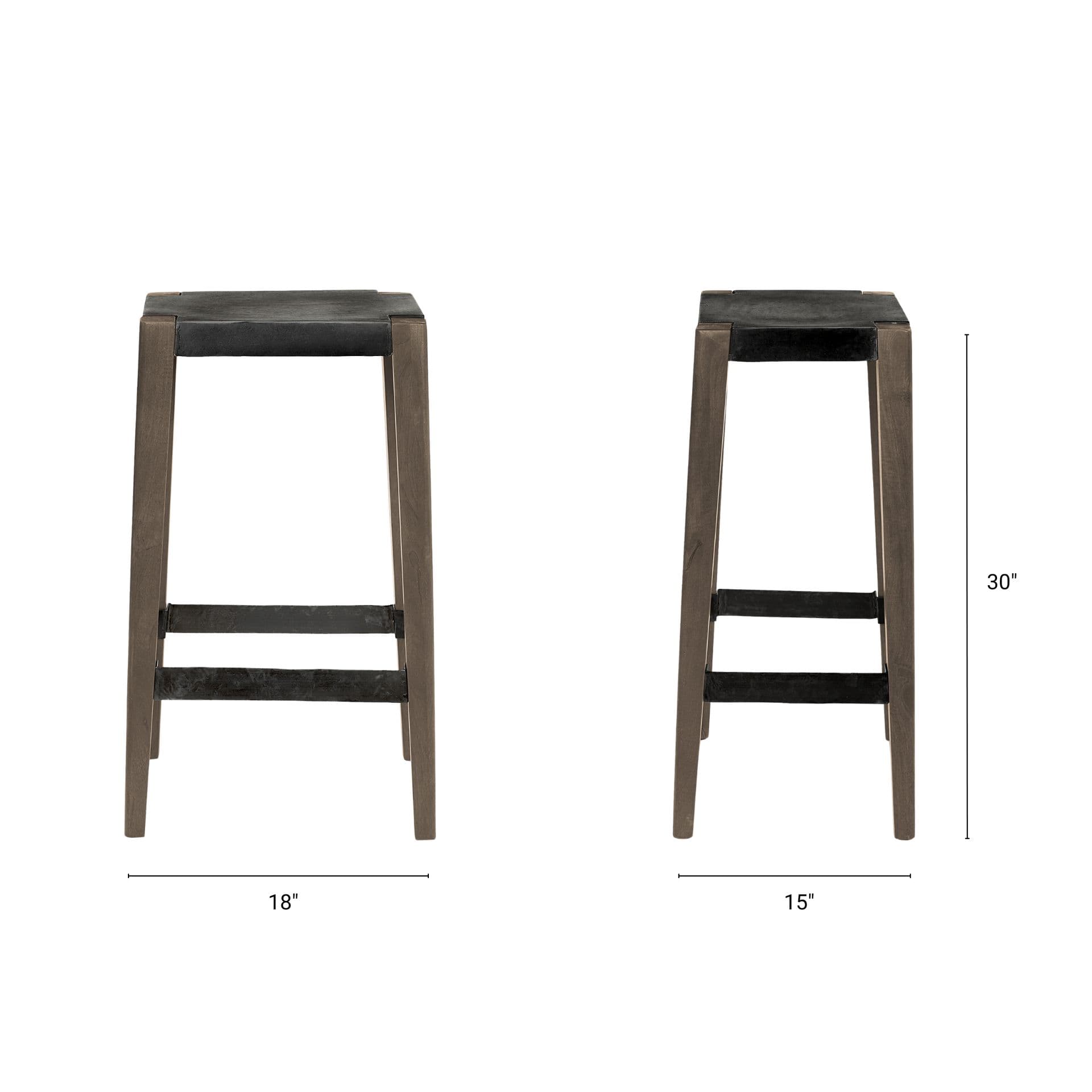 Nell Backless 30in Seat Bar Stool | Black Metal w/ Light Brown Wood — product photograph