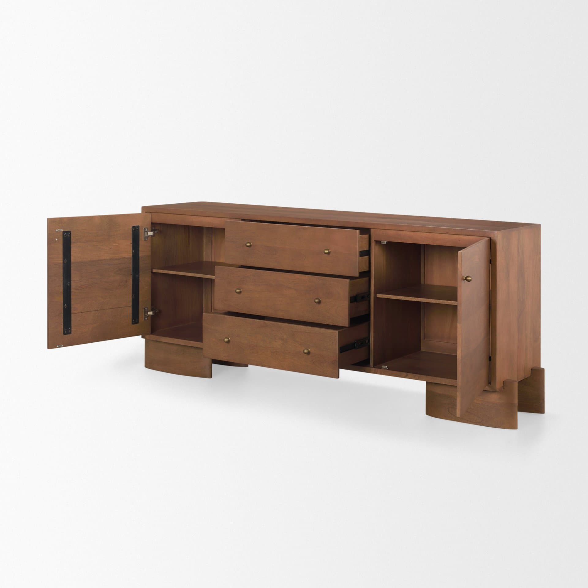 Jonan Medium Brown Wood w/ Dark Aged Brass 2 Door 3 Drawer Sideboard — product photograph