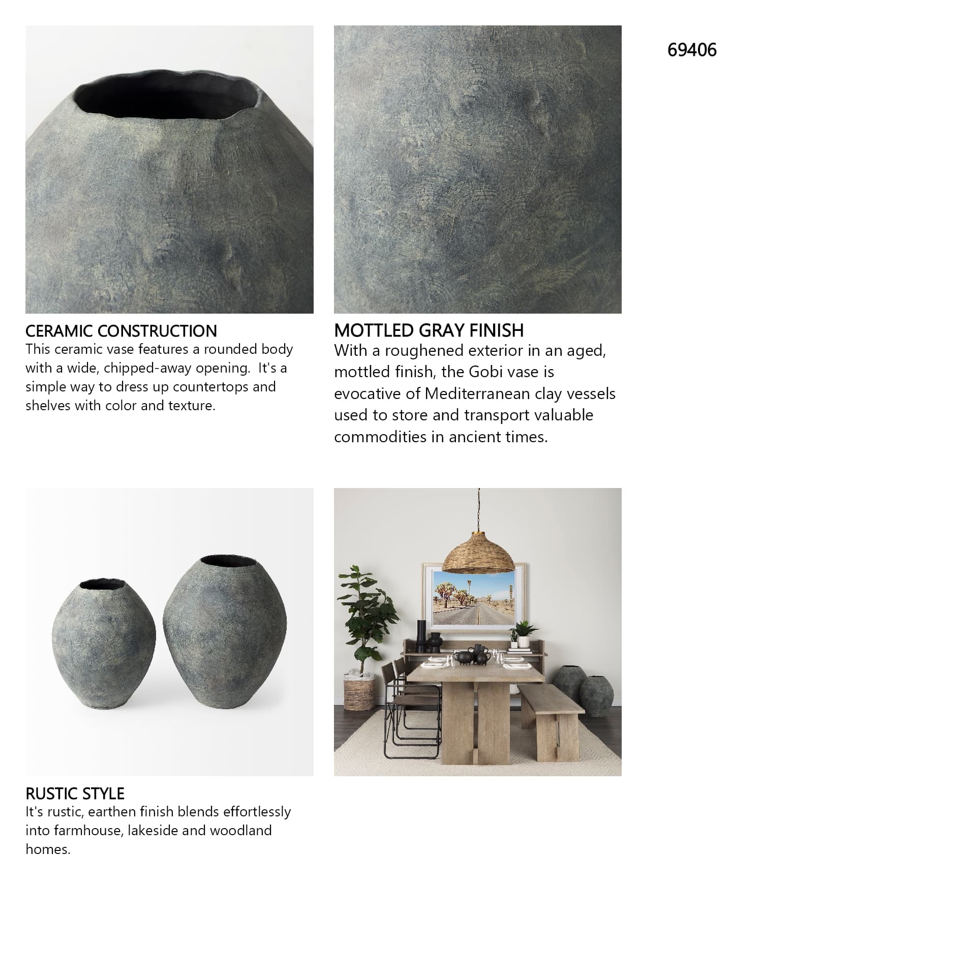 Gobi 16L x 20H Small Gray Ceramic Oval Vase — in a styled room