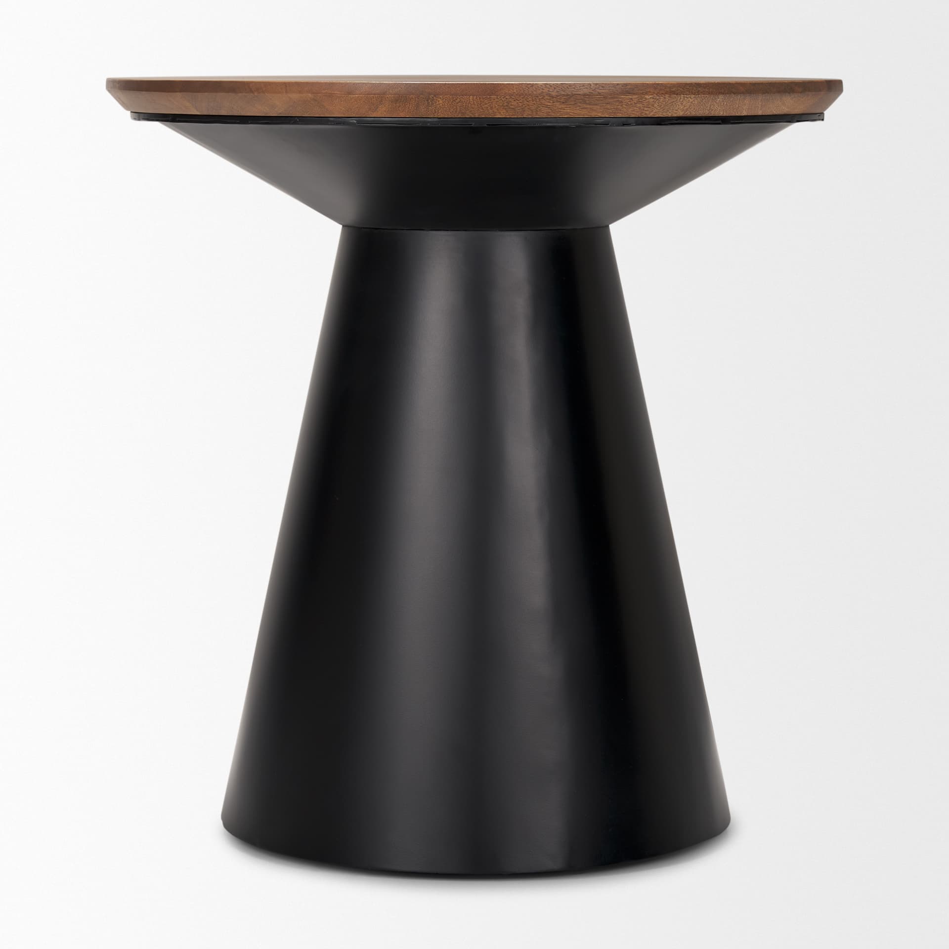Mitchell 22.0L x 22.0W x 23.0H Black Metal Pedetal Base with Brown Wood Top Side Table — product photograph