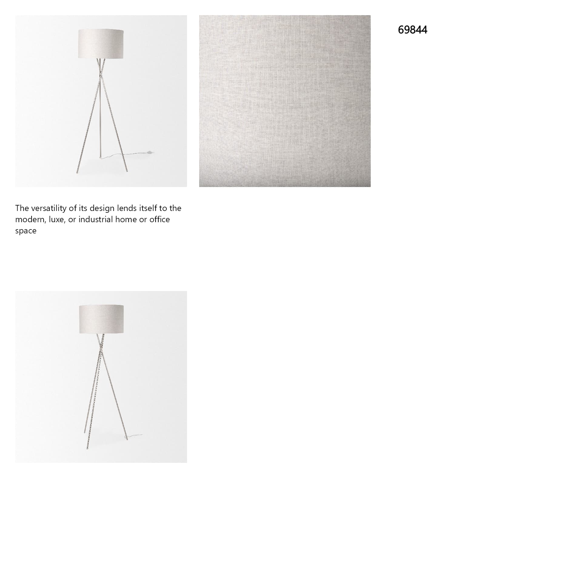 Ambrose 20.0L x 20.0W x 61.8H Silver Metal W/Beige Fabric Shade Floor Lamp — in a styled room
