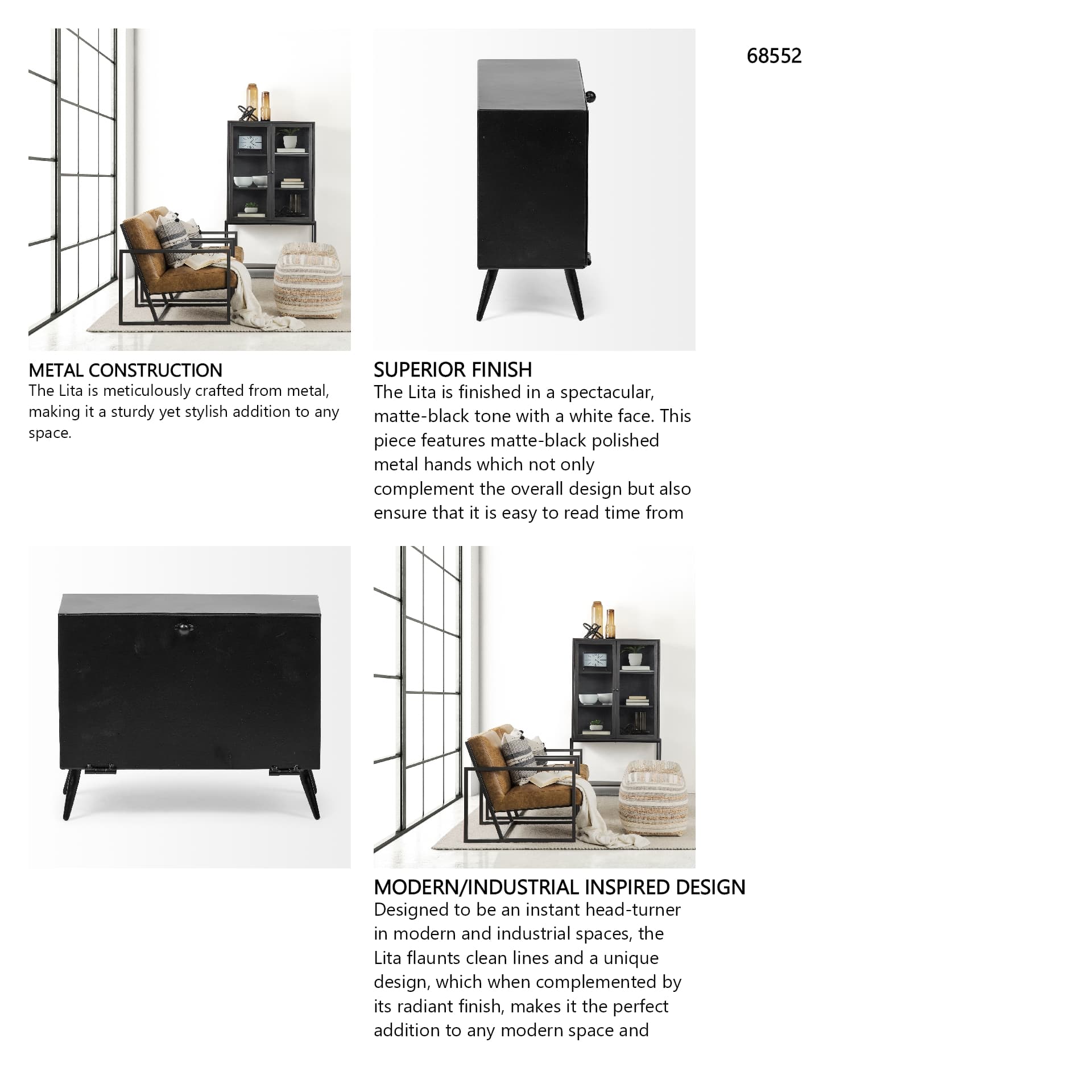 Lita Black Metal Rectangular Table Clock — in a styled room