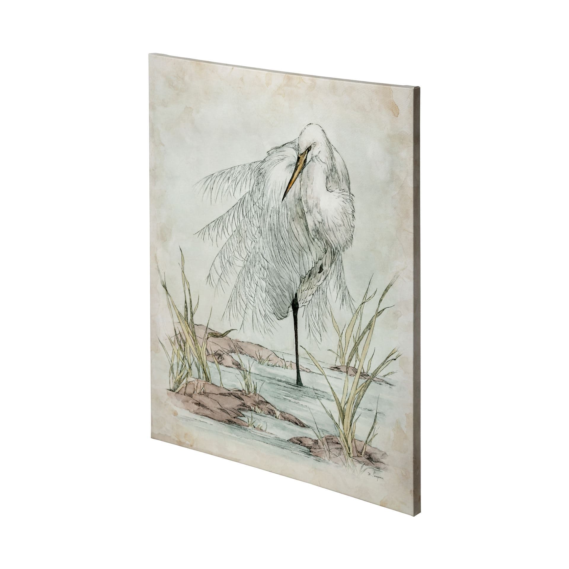 White Egret by Mercana Studio a Hand Embellished Textured Canvas — product photograph