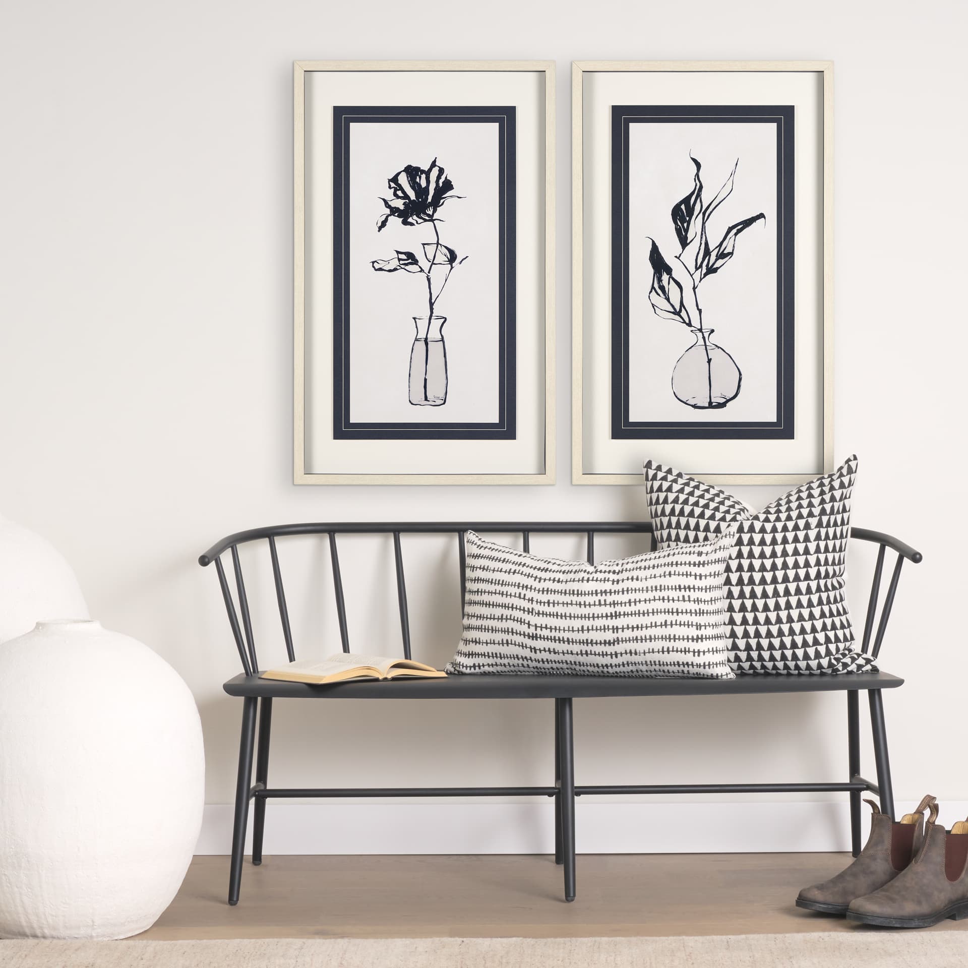 Sapphire Vase I by Mercana Studio a Hand Embellished Textured Framed Art Print Matted under Glass — in a styled room