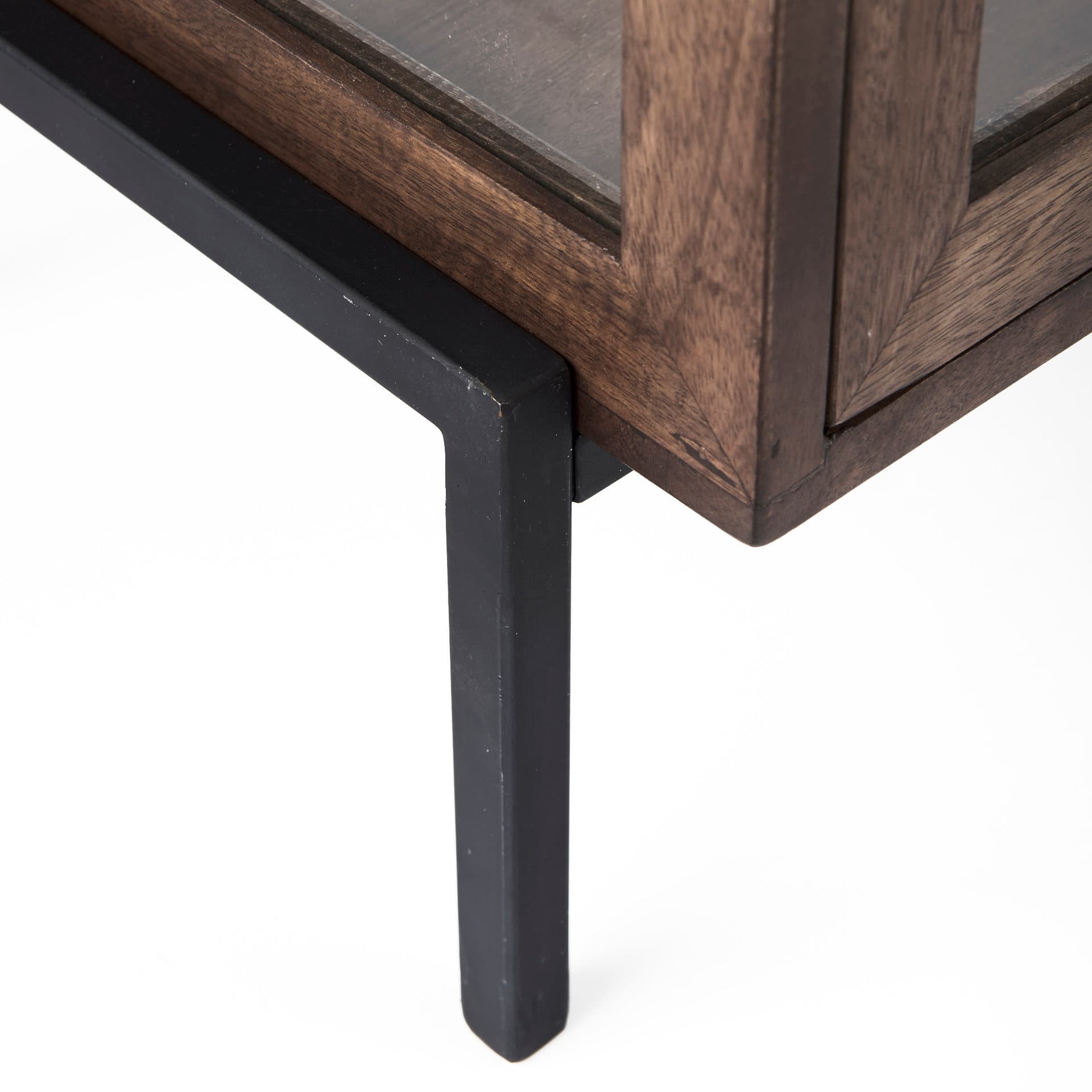 Arelius 20L x 18W x 26H Medium Brown Wood W/ Black Metal Frame End/Side Table — product photograph
