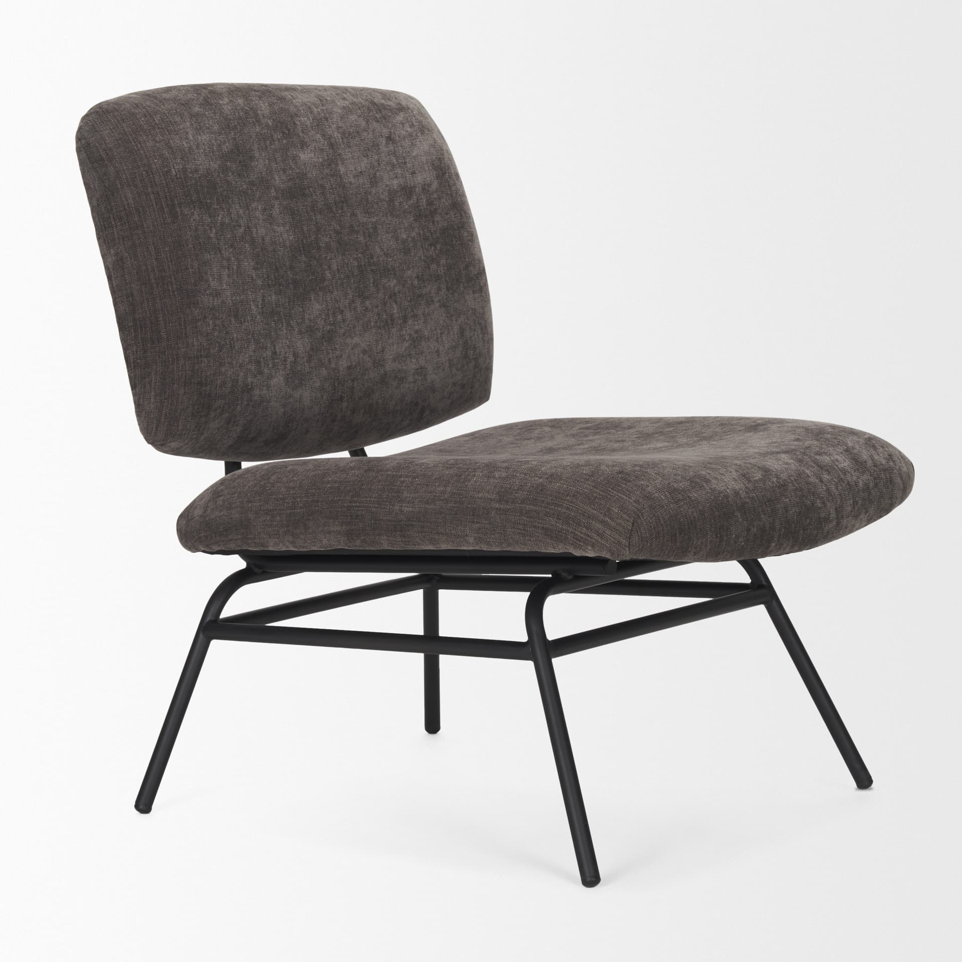 Nora Charcoal Fabric w/ Matte Black Metal Legs Accent Chair — product photograph