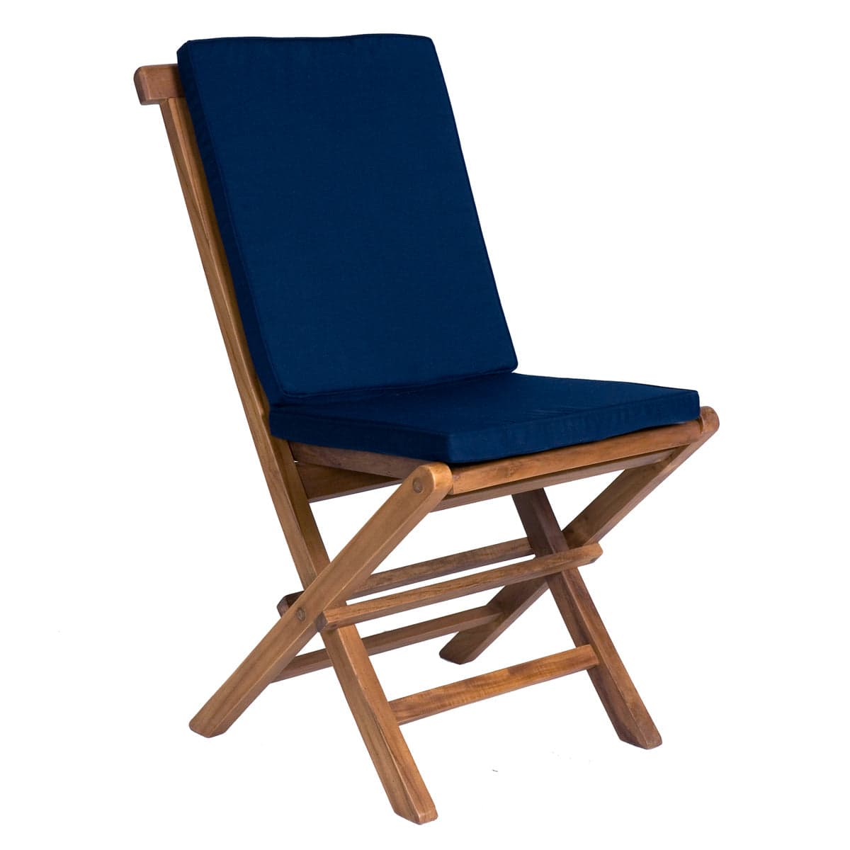 9-Piece Teak Extension Patio Table and Folding Dining Chairs Set - Blue Cushions — product photograph