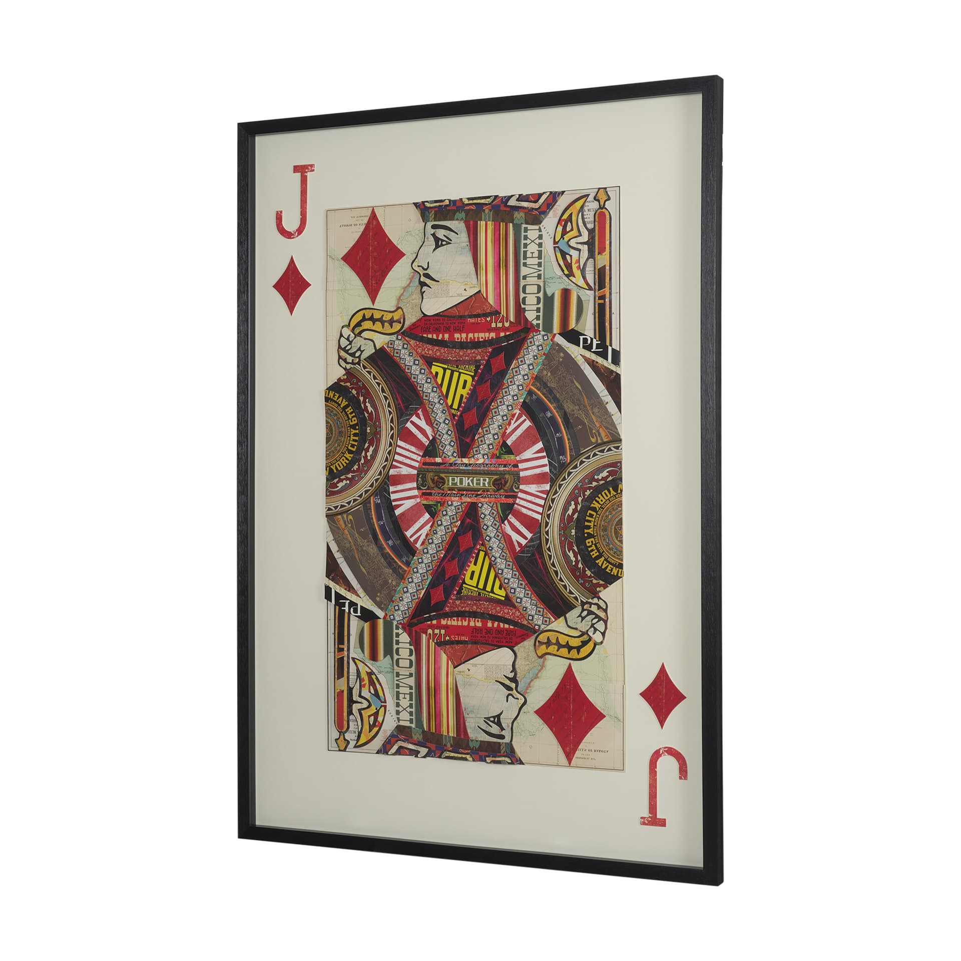 Jack of Diamonds Playing Card a Paper Mosaic Collage Framed Art under Glass — product photograph