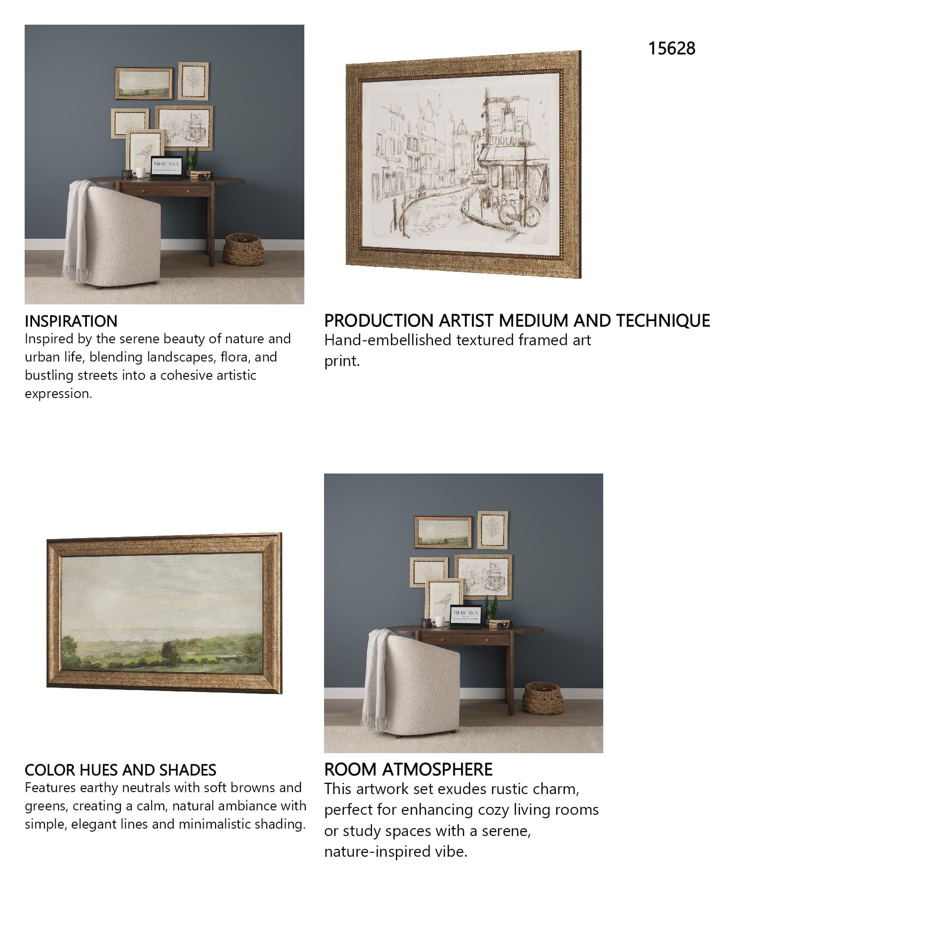 Soft Shadows (Set of 5) by Mercana Studio a Hand Embellished Framed Art Print — in a styled room