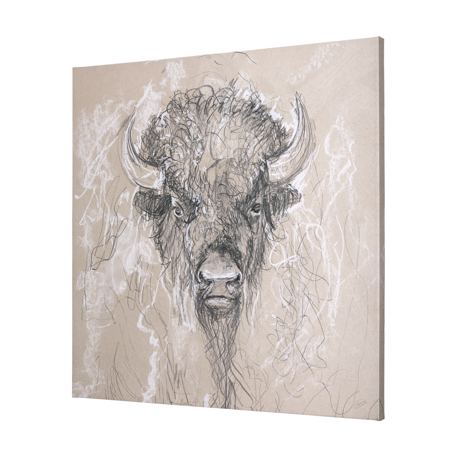 Sketch of animal IX (Bison) by Mercana Studio a Hand Embellished Textured Canvas — product photograph