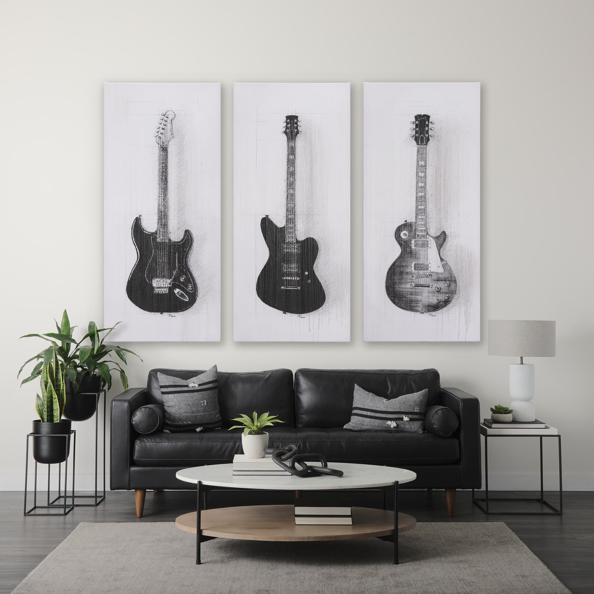 Guitar I by Mercana Studio a Hand Embellished Textured Canvas — in a styled room