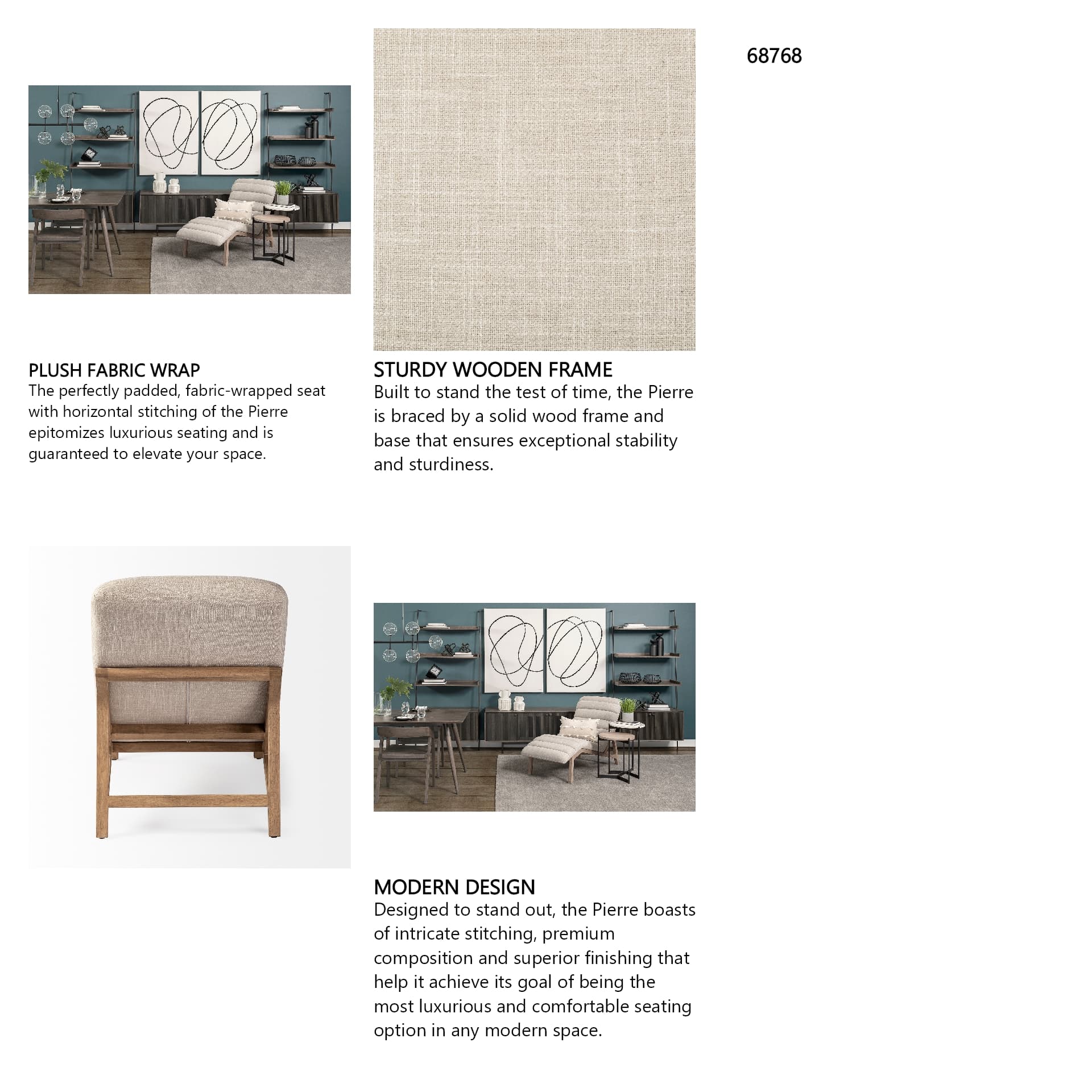 Pierre Beige Fabric Upholstered Armless Chaise Lounge Chair — in a styled room