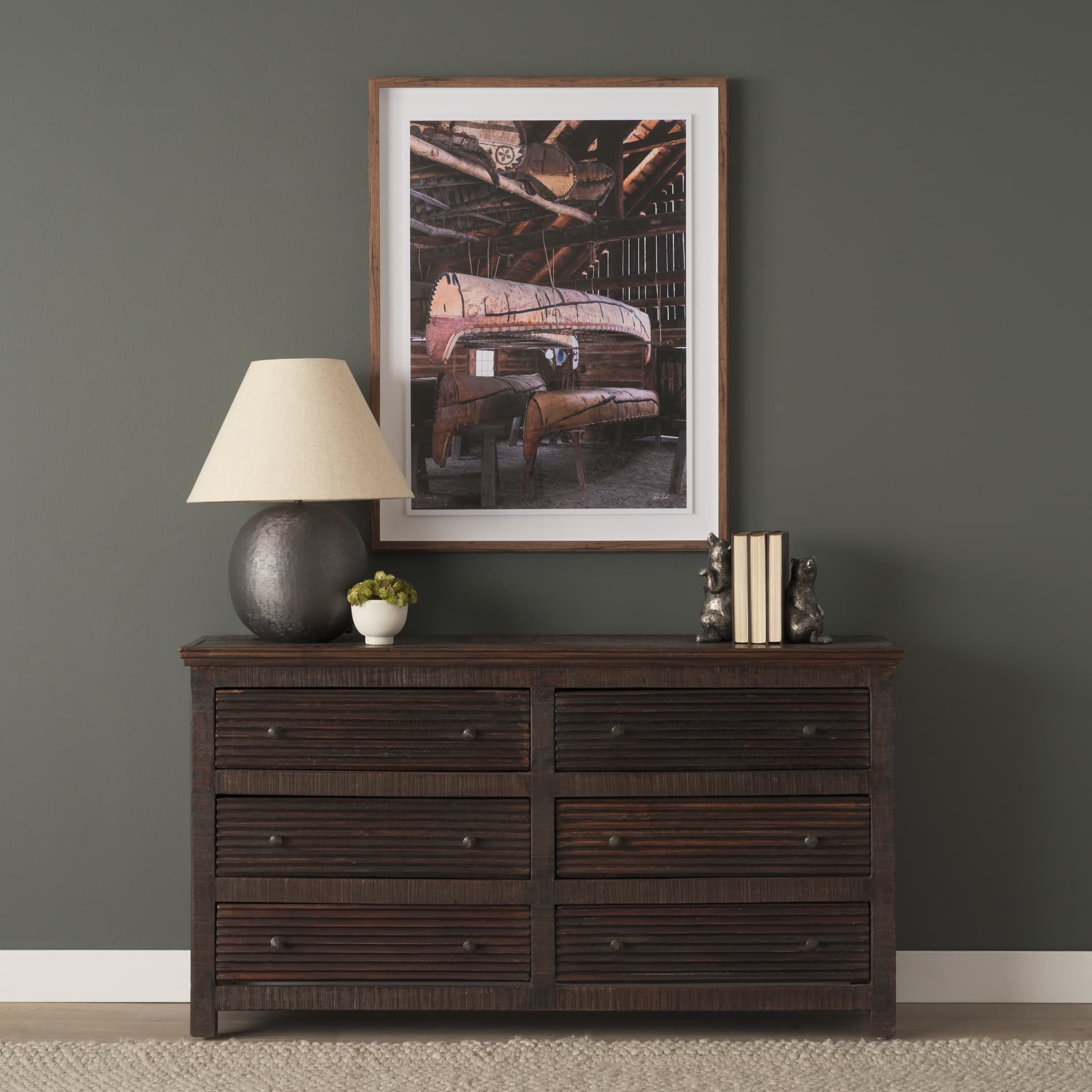 Rhett Reclaimed Wood 6 Drawer Cabinet — in a styled room