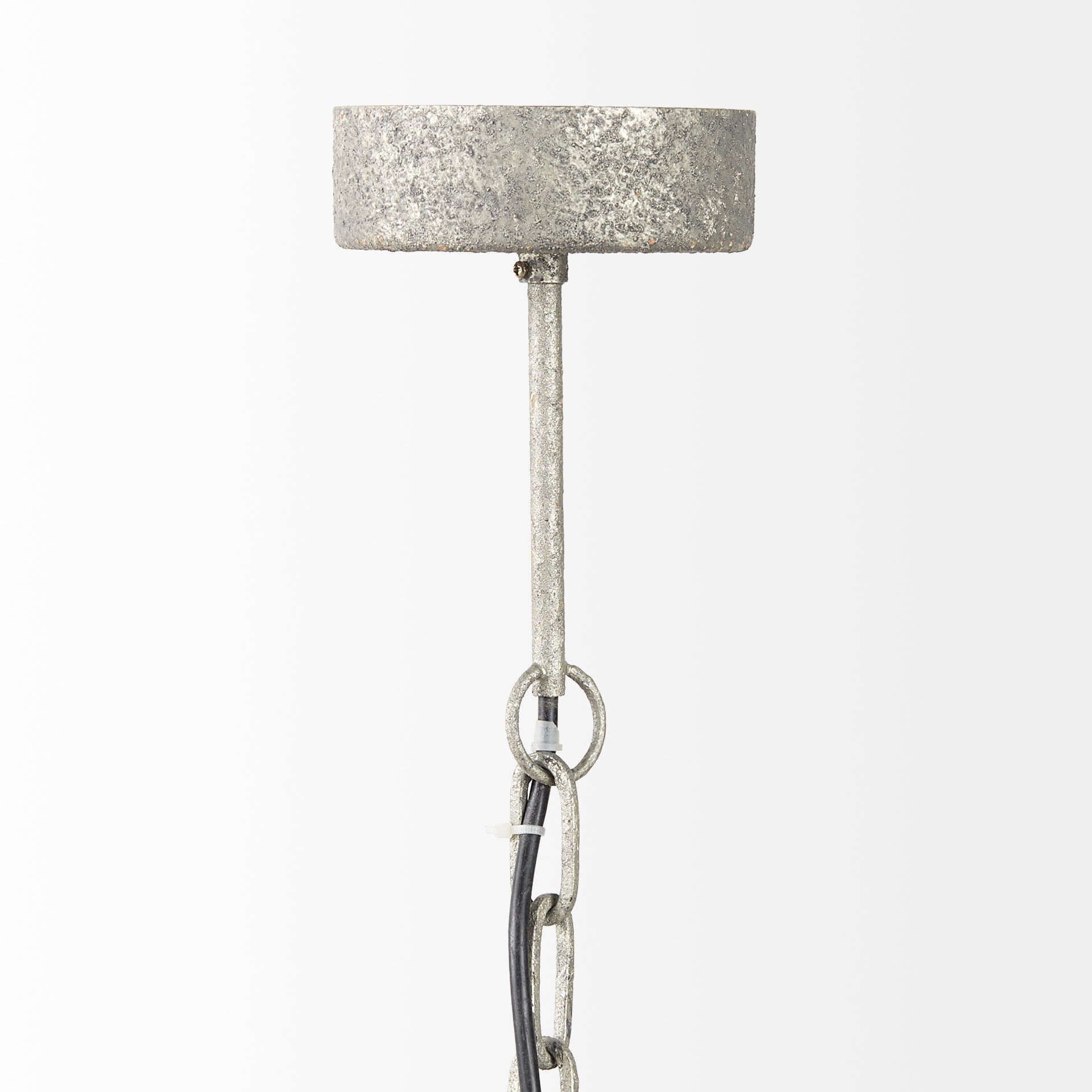 Phillum (29"x37") Silver Metal Chassis and White Wood Beaded Six Bulb Chandelier — product photograph
