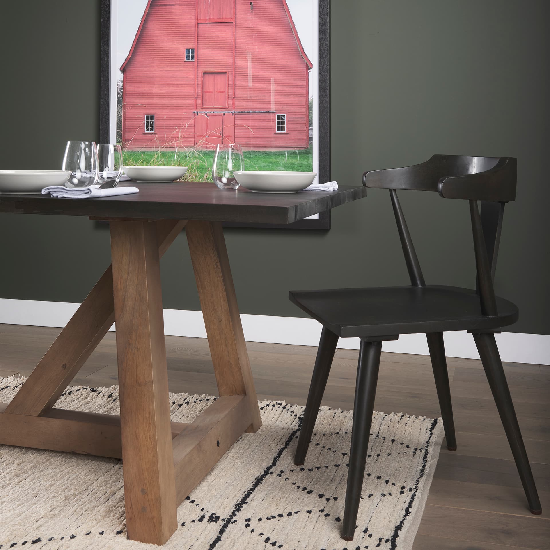 Red Barn I by Mercana Studio a Hand Embellished Textured Framed Photo Art Print Matted under Glass — in a styled room