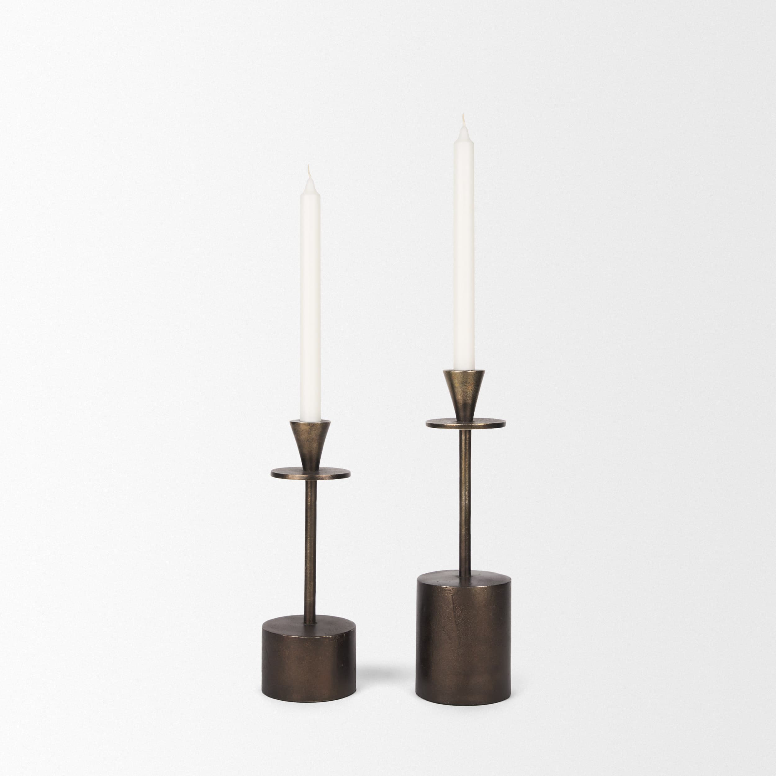 Petria Antiqued Gold Textured Metal Taper Candle Holders — product photograph