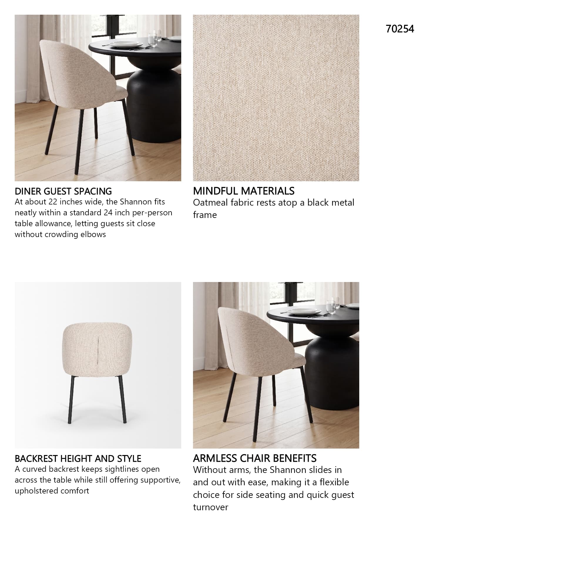 Shannon Contoured Back Dining Side Chair | Oatmeal Fabric w/ Metal — in a styled room