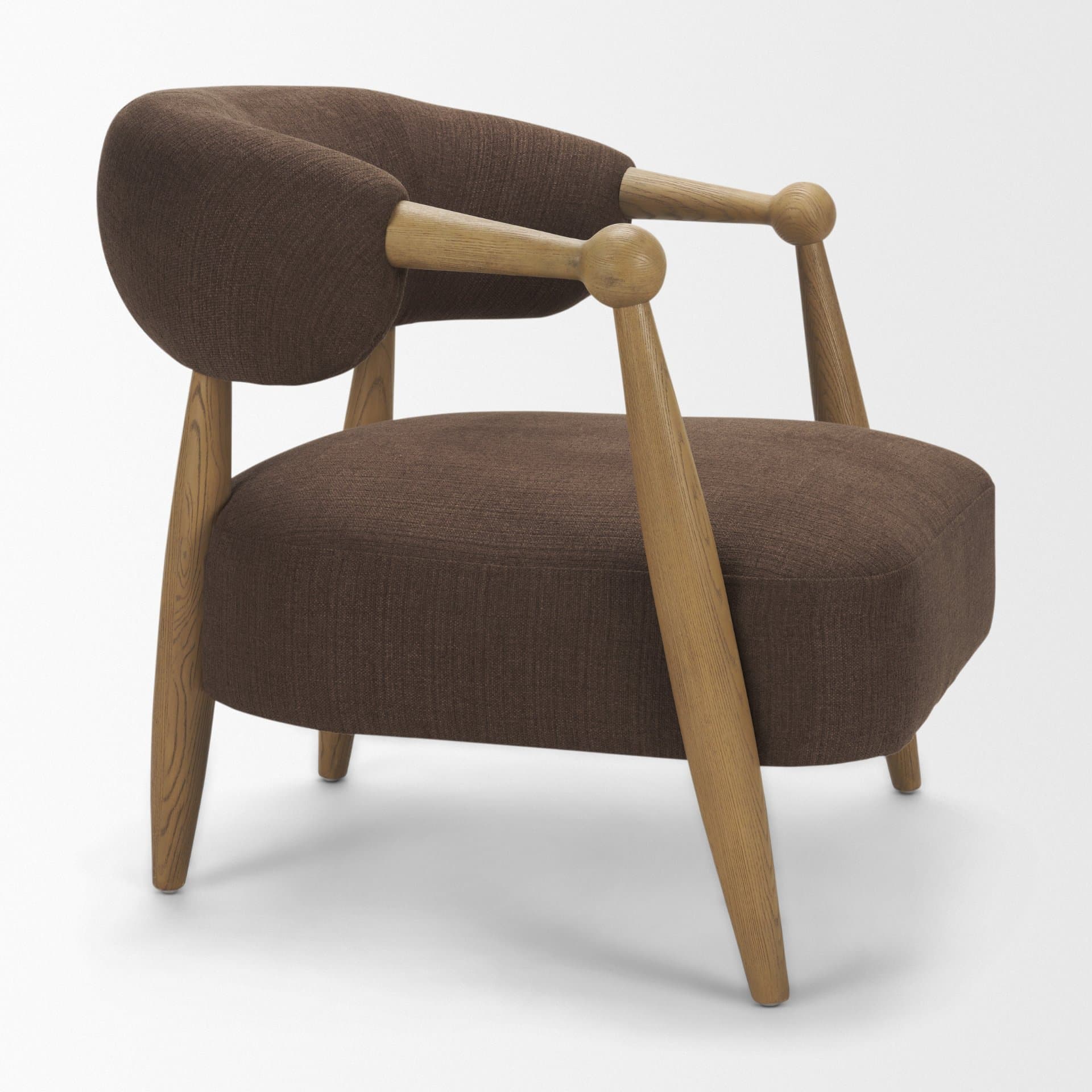 Lewis Mocha Fabric w/ Brown Wood Open Back Accent Chair — product photograph