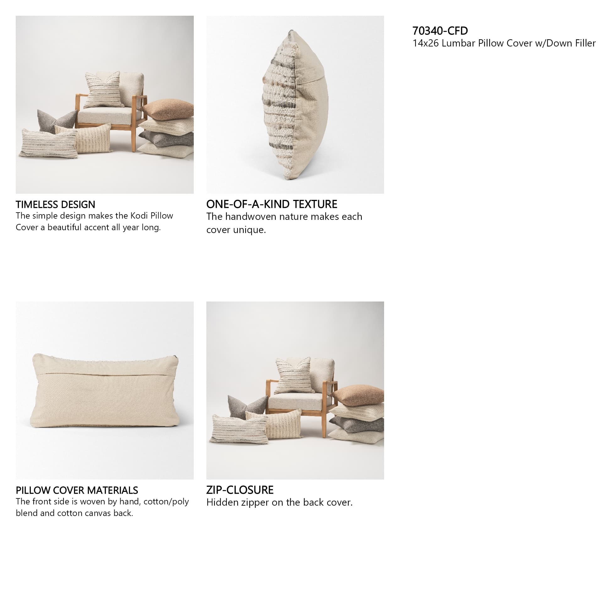 Kodi 14x26 Lumbar Pillow Cover w/Down Filler — in a styled room