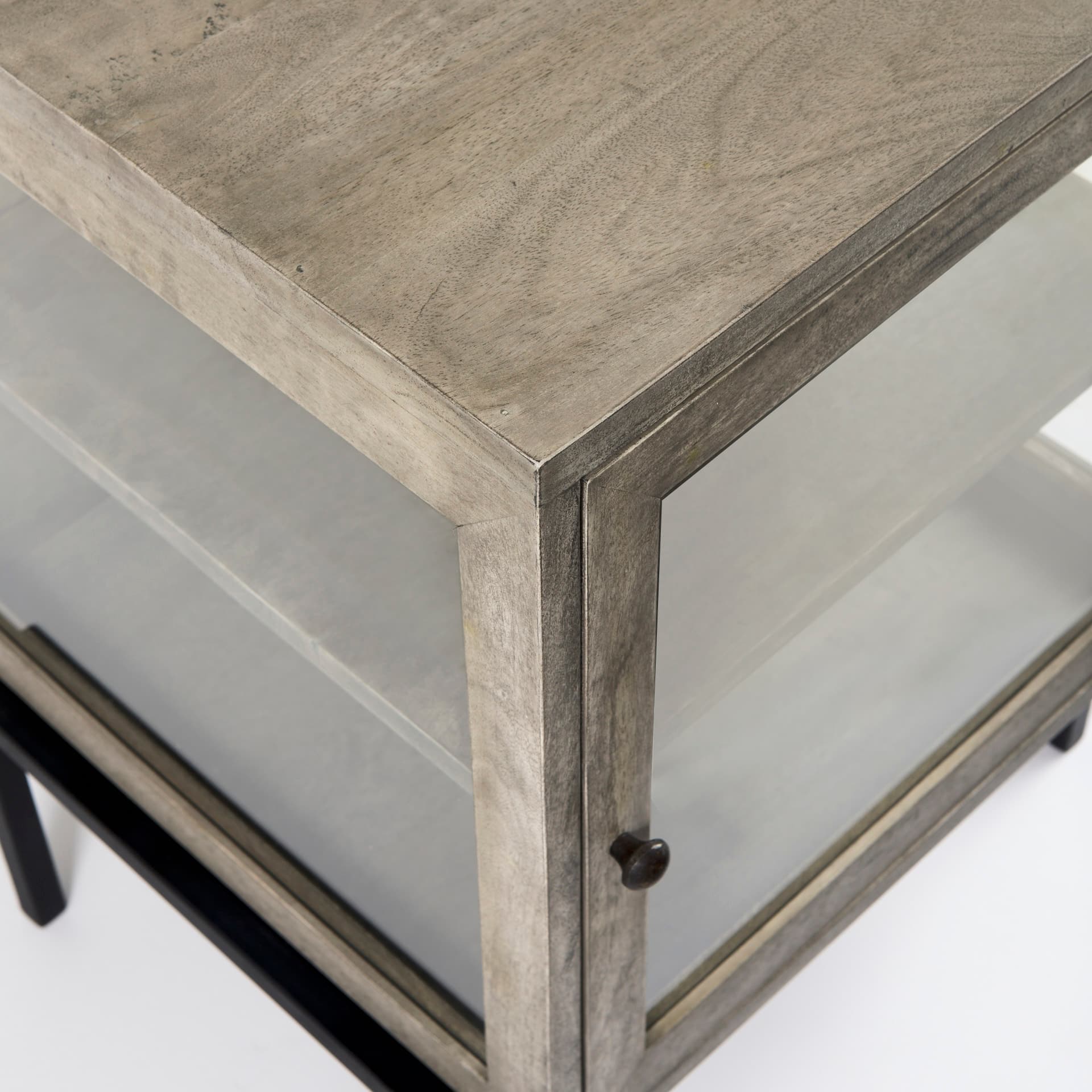 Arelius 20L x 18W x 26H Gray Wood W/ Black Metal Frame End/Side Table — product photograph