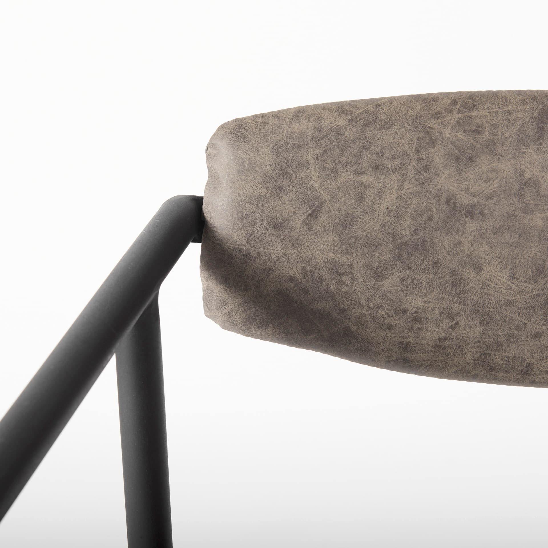 Langston Open Back Dining Arm Chair | Brown Faux Leather w/ Black Iron — product photograph