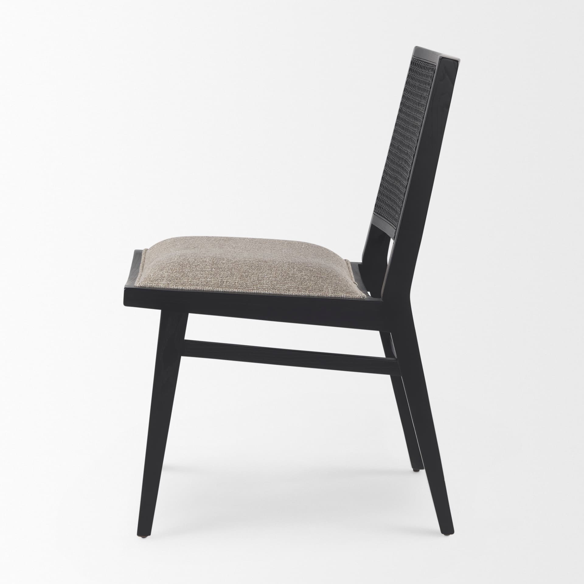 Wynn Cane Back Dining Side Chair | Beige Fabric w/ Black Wood — product photograph