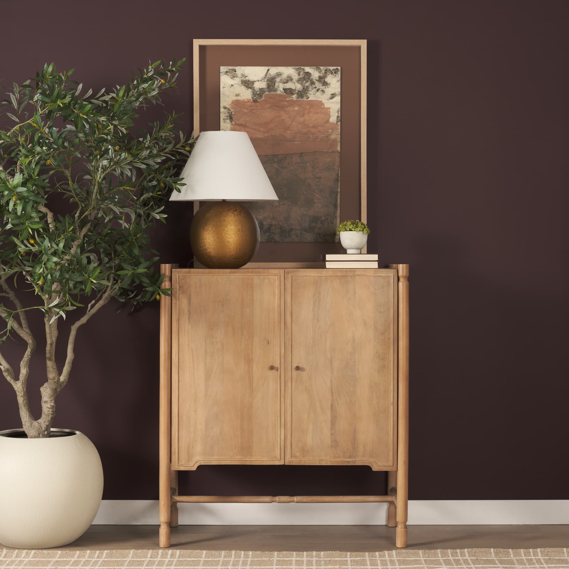 Phil Light Brown Wood 2 Door Bar Cabinet — product photograph