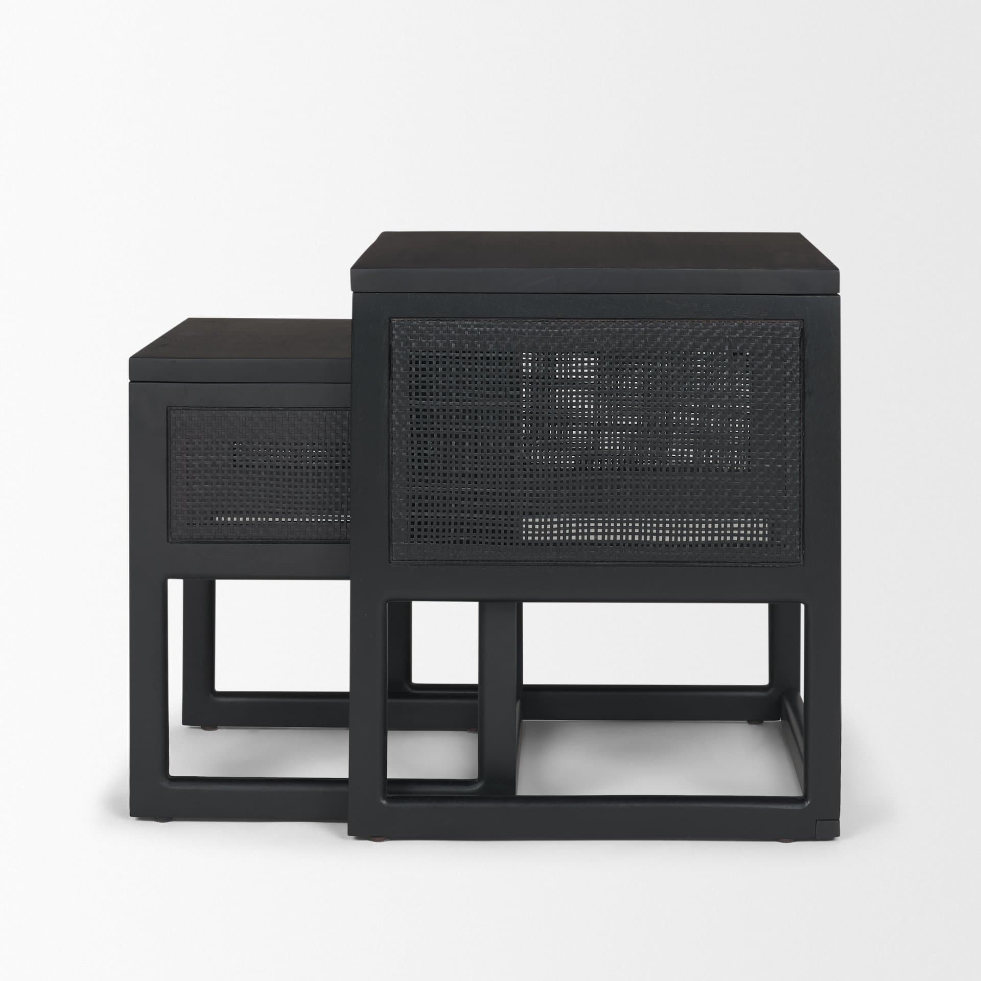 Grier Set of 2 Black Wood w/ Black Cane Nesting Accent Tables — product photograph