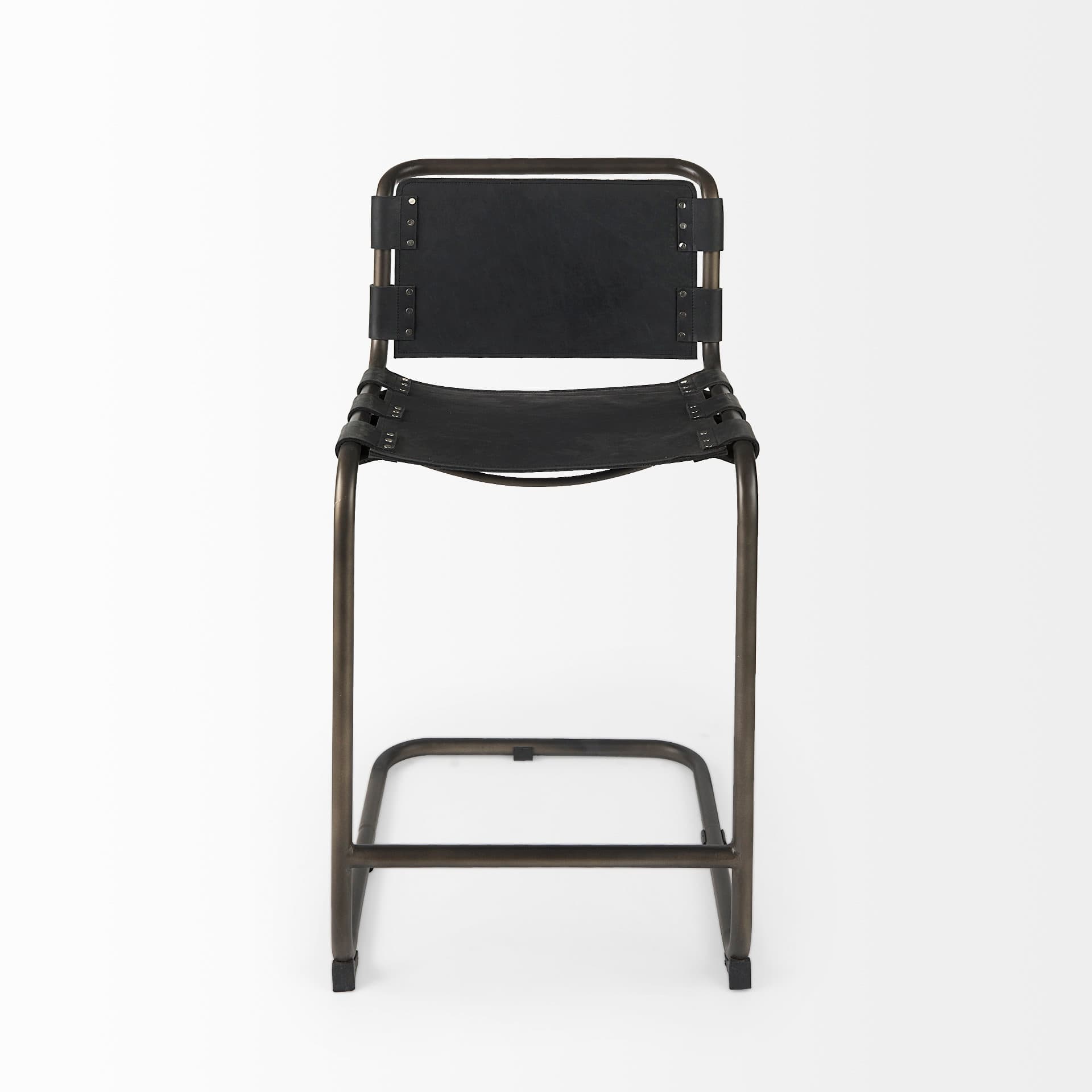 Berbick Backless 38in Seat Counter Stool | Black Leather w/ Gray Metal — product photograph