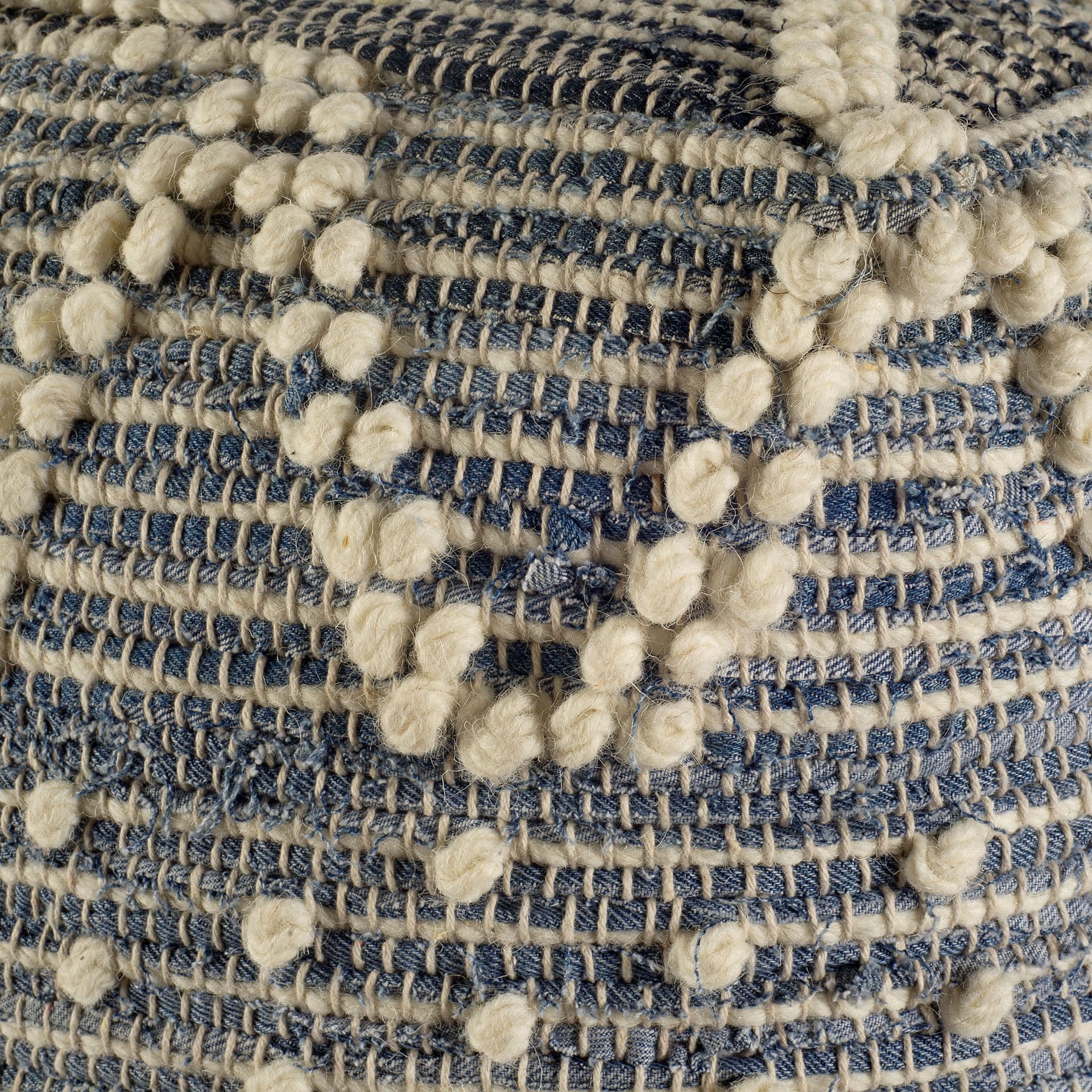 Rofi Blue Denim and Cream Cotton Stitched Square Pouf — product photograph