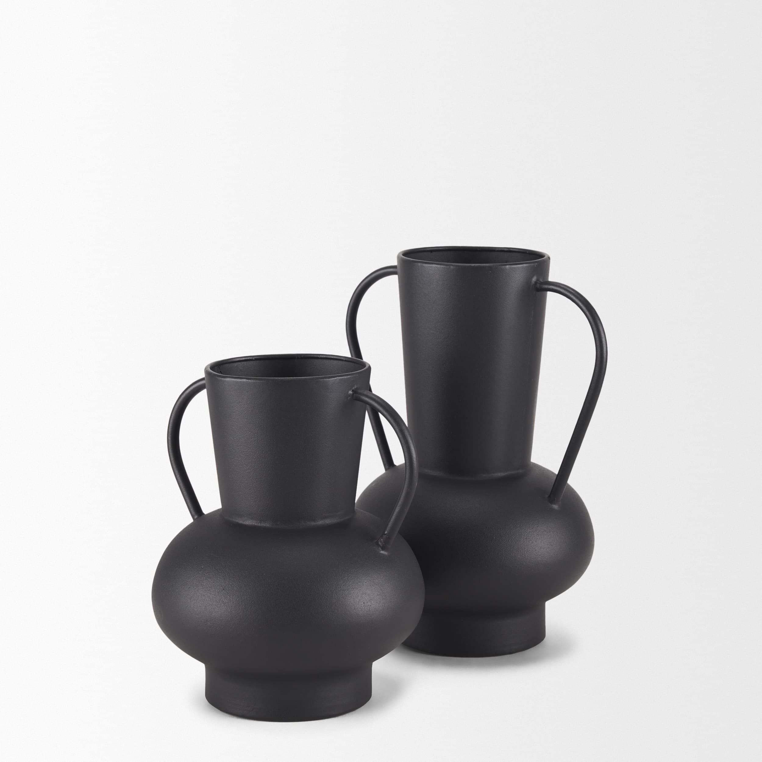 Tasya Large Matte Black w/ Handles Metal Vase — product photograph