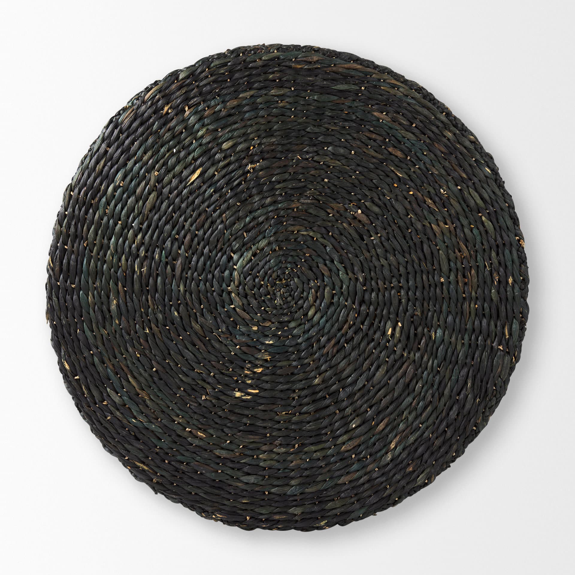 Dina 75L x 75W x 45H Black Cornhusk and Water Hyacinth Round Coffee Table Pouf — product photograph