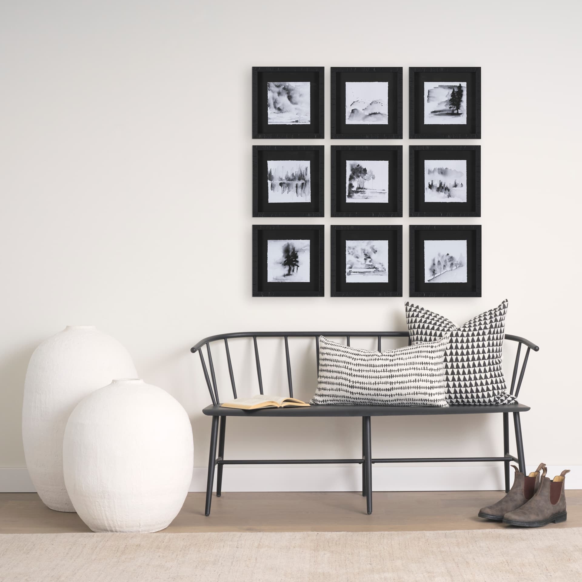 Ink Drawing I by Mercana Studio a Framed Art Print Matted under Glass — in a styled room