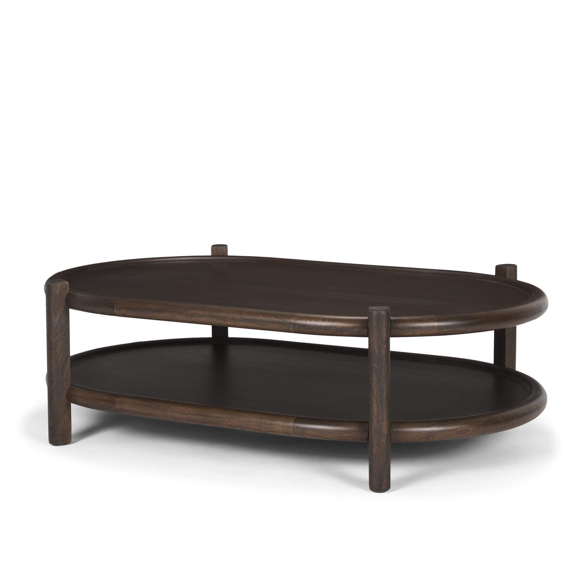 Romi Dark Brown Wood w/ Bottom Shelf Oval Coffee Table — product photograph