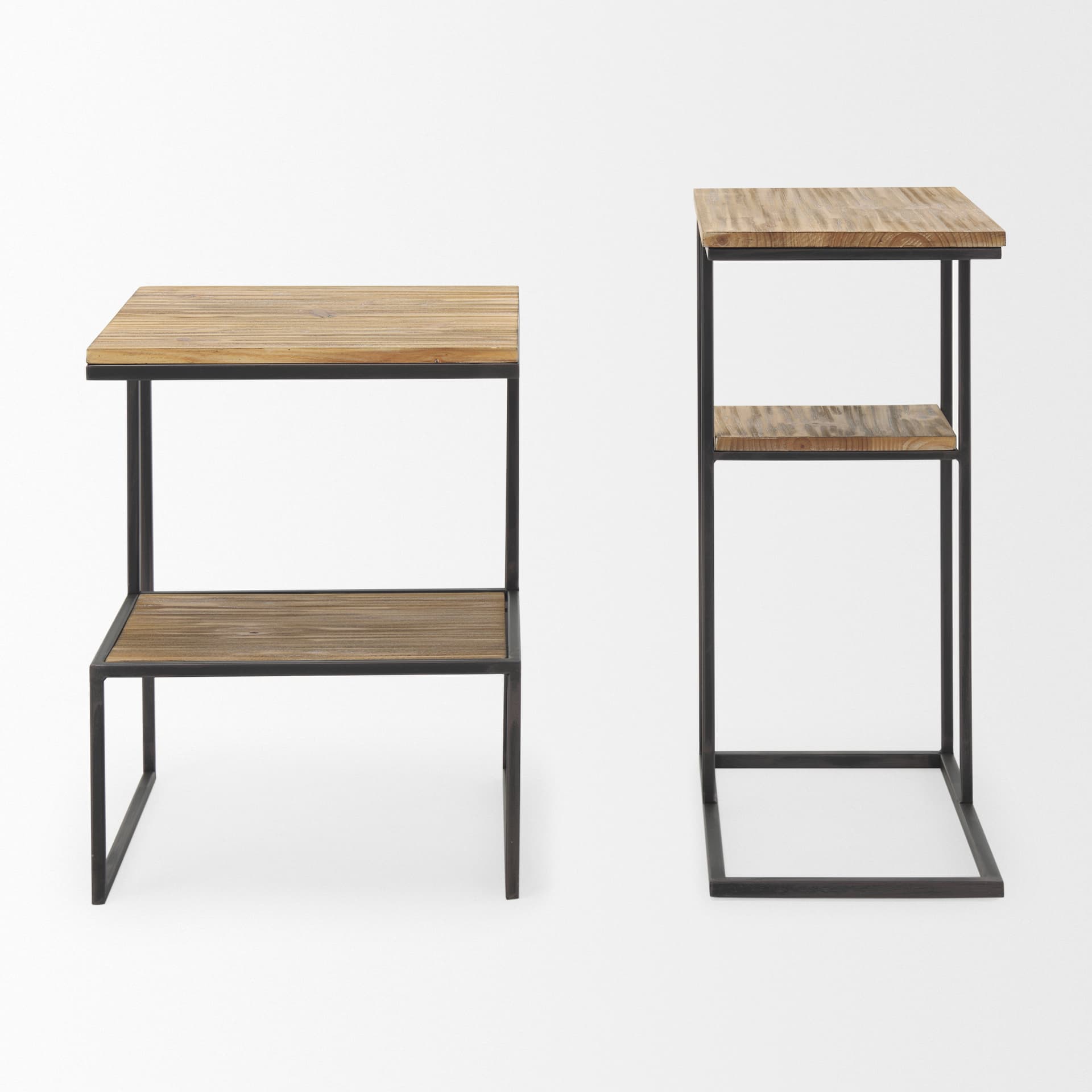 Ronin 22"H Square 2-Tier Wood w/ Black Metal Accent Table — product photograph