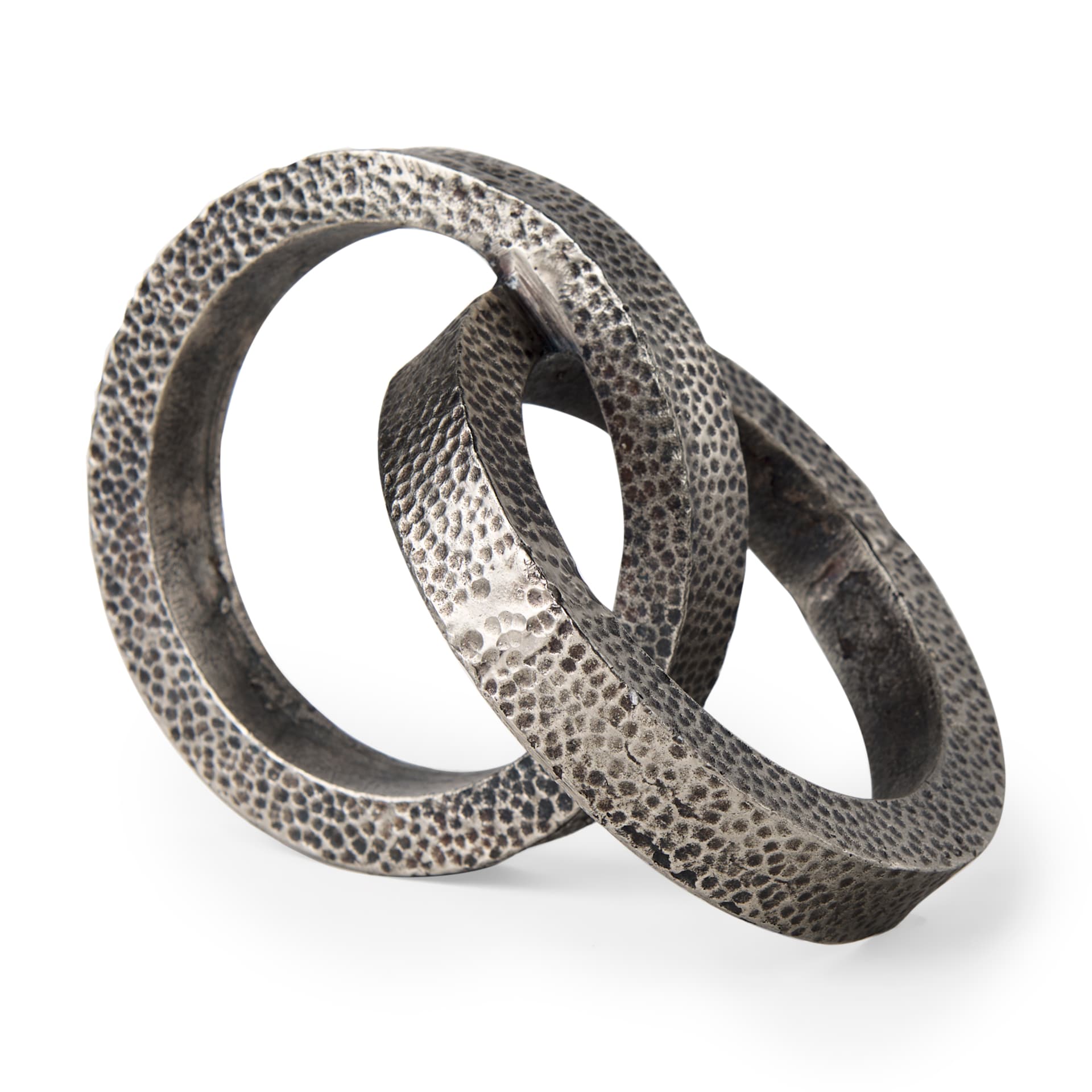 Rafiki Two Blackened Silver Hammered Finish Metal Conjoined Circles — product photograph